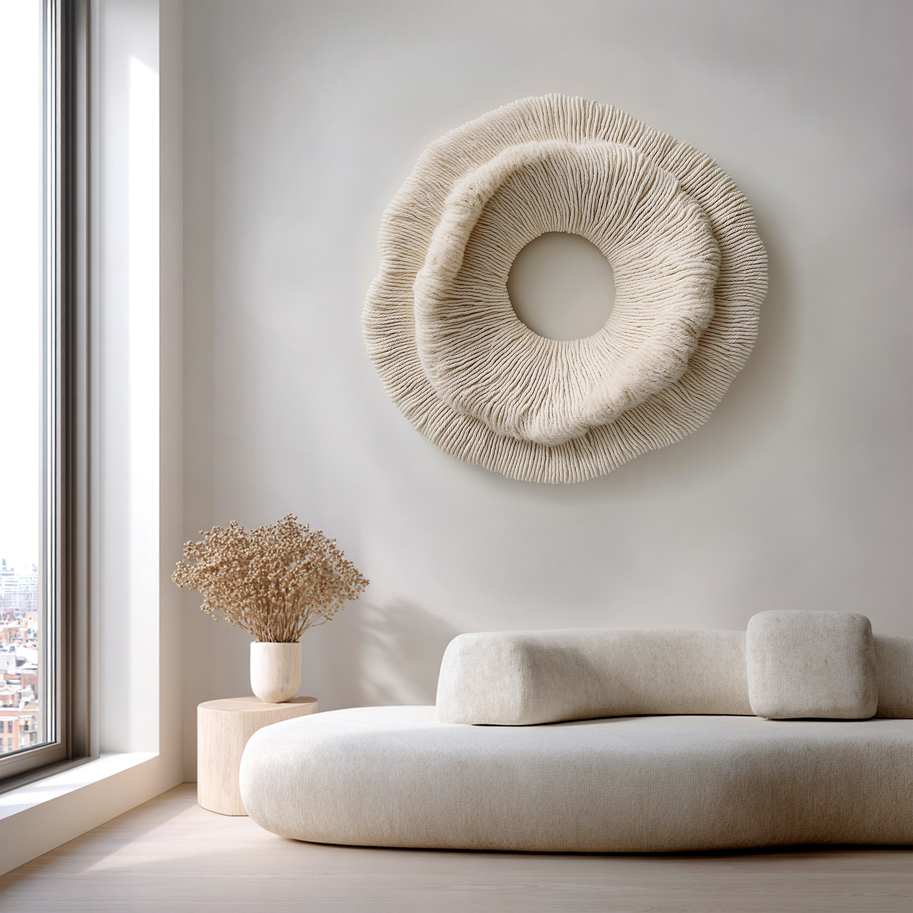 Neutral Fiber Wall Art, Handmade Macrame Wall Decor, Minimalist Textured Wall Hanging, Boho Organic Wall Sculpture, Modern Home Decor