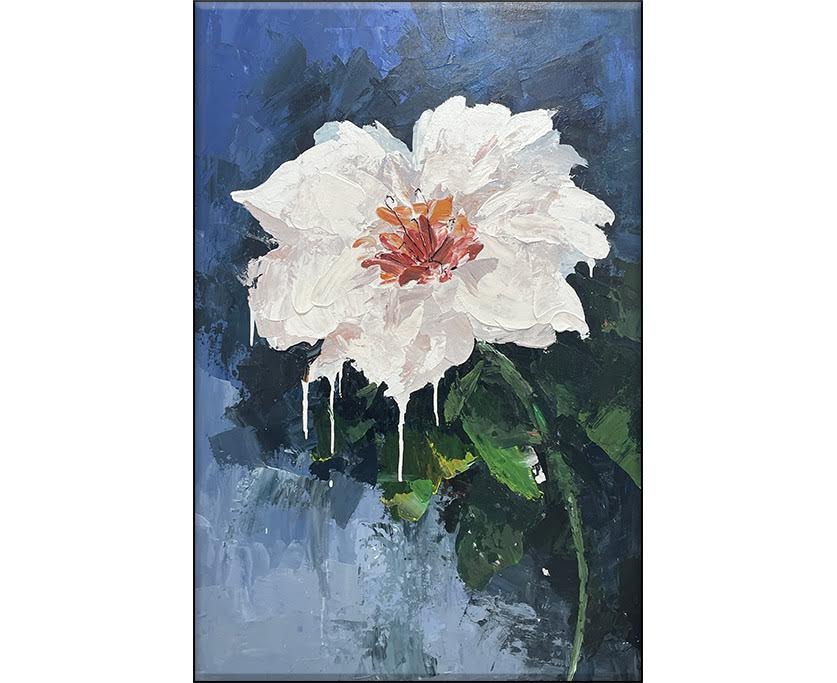 abstract white flower wall art-textured painting-oil paint