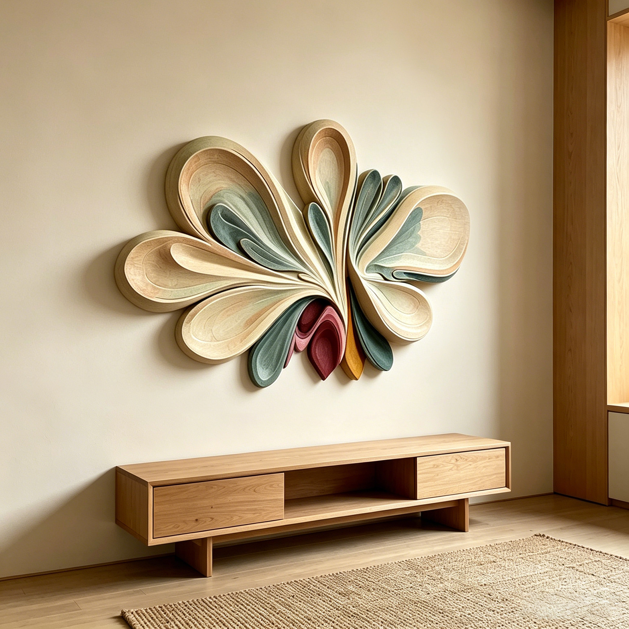 Pastel Abstract Wooden Wall Art, 3D Sculptural Wood Wall Decor, Textured Boho Wall Hanging, Large Statement Wall Art, Modern Home Decor