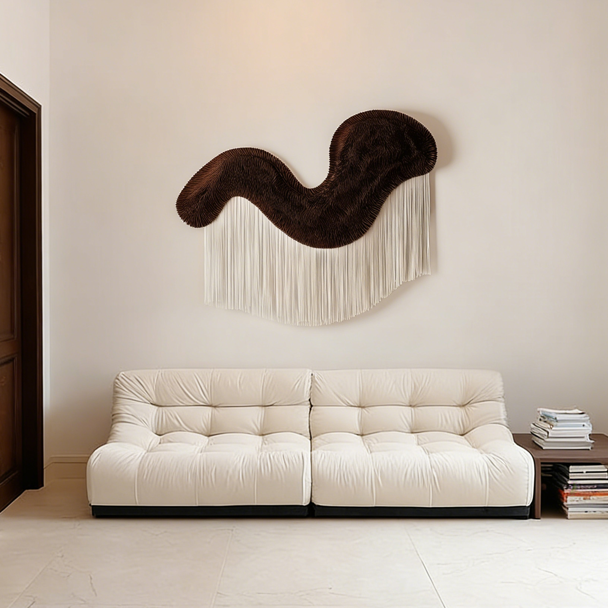 Large Fiber Wall Art, Abstract Wave Textile Sculpture, Modern Macrame Wall Hanging, Japandi Boho Wall Decor