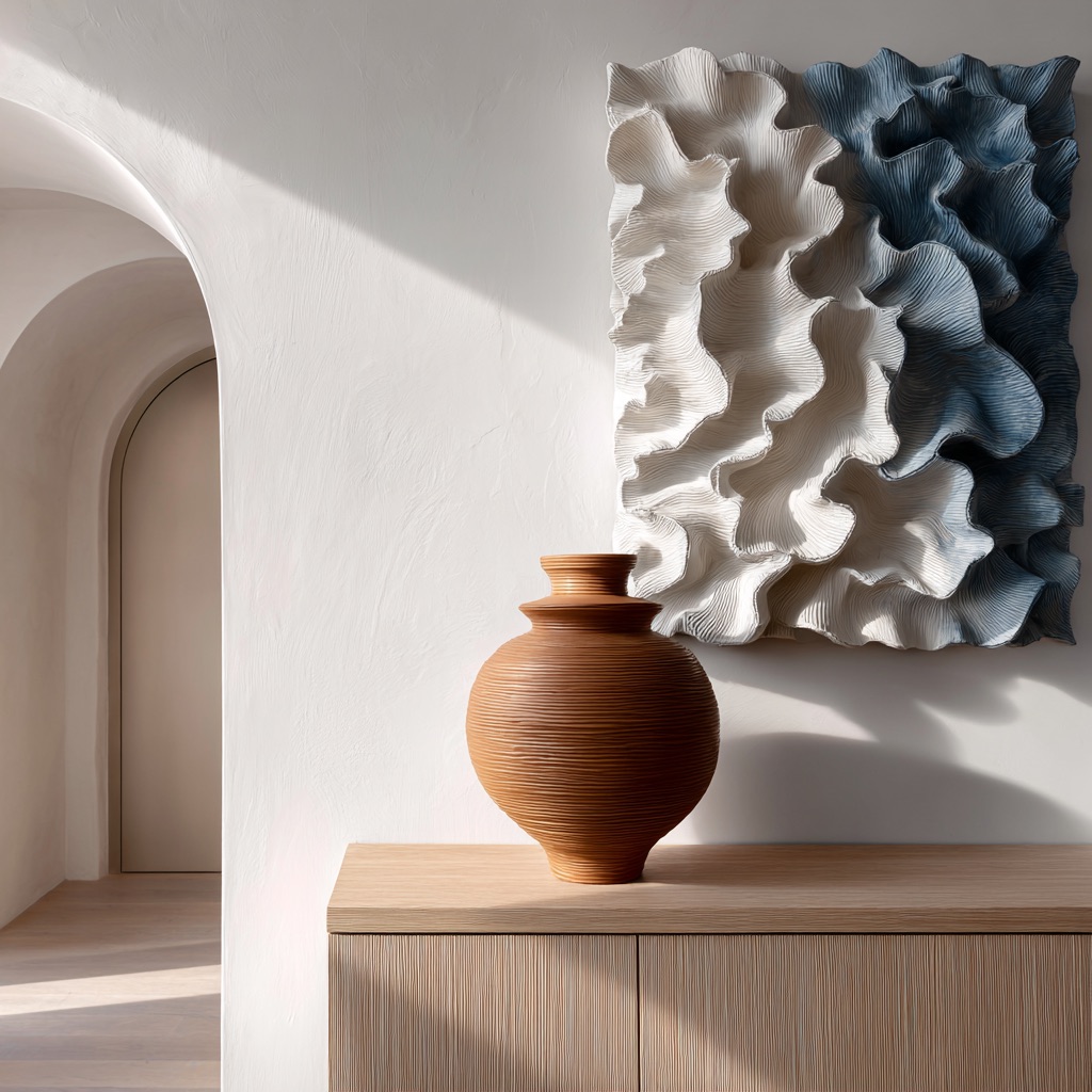 3D Wood Wall Art, Organic Modern Wall Sculpture, Blue Textured Wooden Artwork, Large Contemporary Decor
