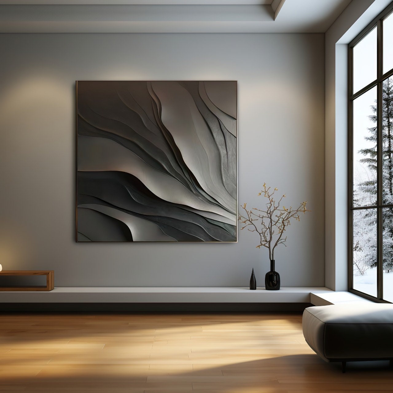 Modern 3D Wavy Wall Art Panel – Abstract Textured Decorative Sculpture | Large Wood Wall Hanging for Living Room, Bedroom, or Office Decor