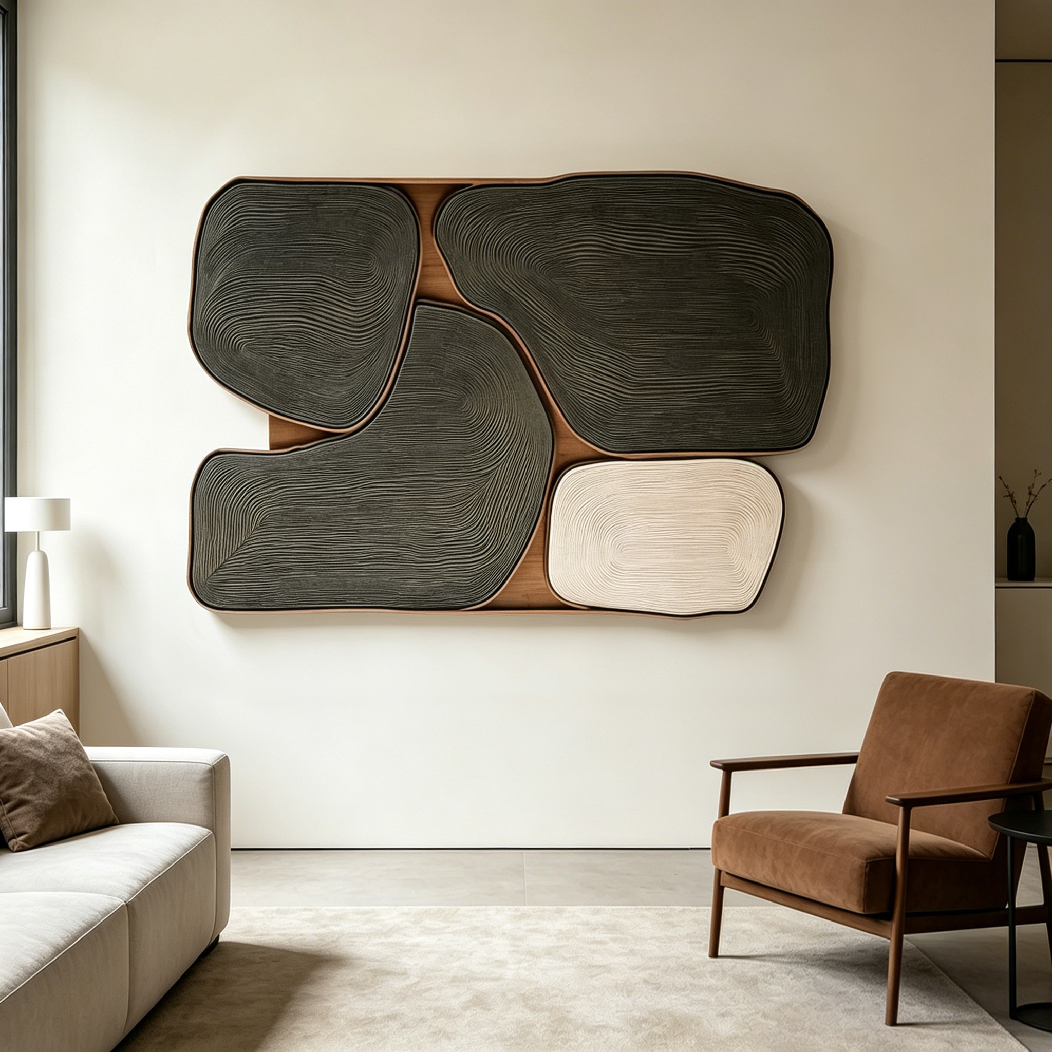 Modern Wood Wall Art, Abstract Wooden Sculpture, Minimalist Black Wall Decor, Organic Contemporary Panel