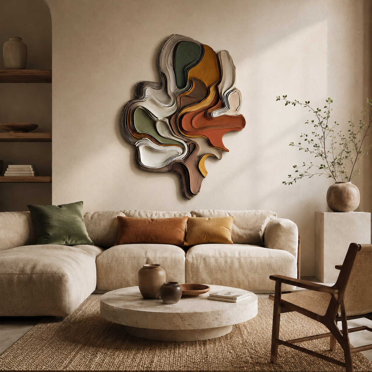 Large Abstract Wood Wall Art, 3D Wooden Wall Sculpture, Modern Organic Wall Decor, Minimalist Artwork, Textured Neutral Living Room Decor