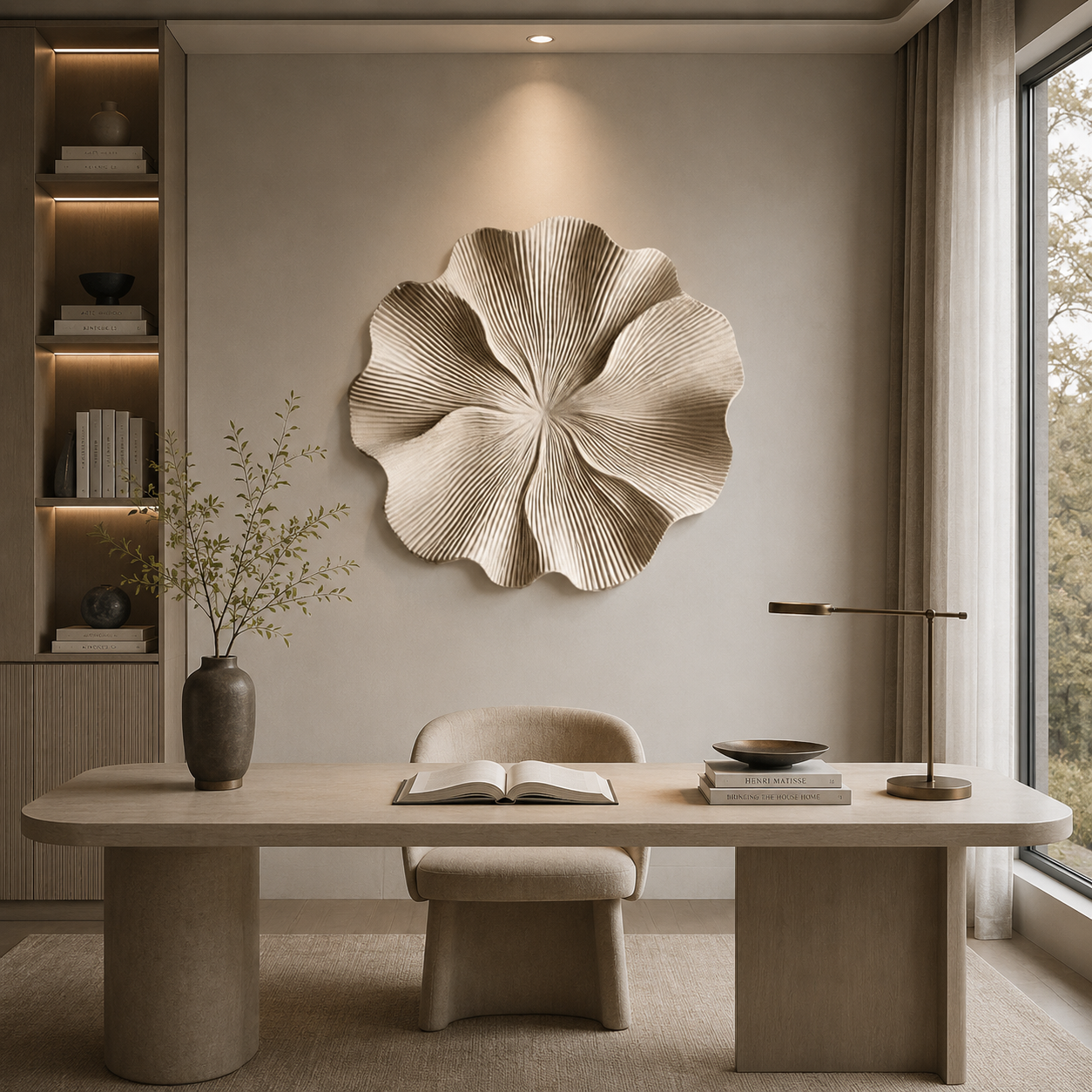 Large 3D Wood Wall Art, Organic Flower Wood Sculpture, Modern Textured Wall Decor, Japandi Minimalist Handmade Artwork