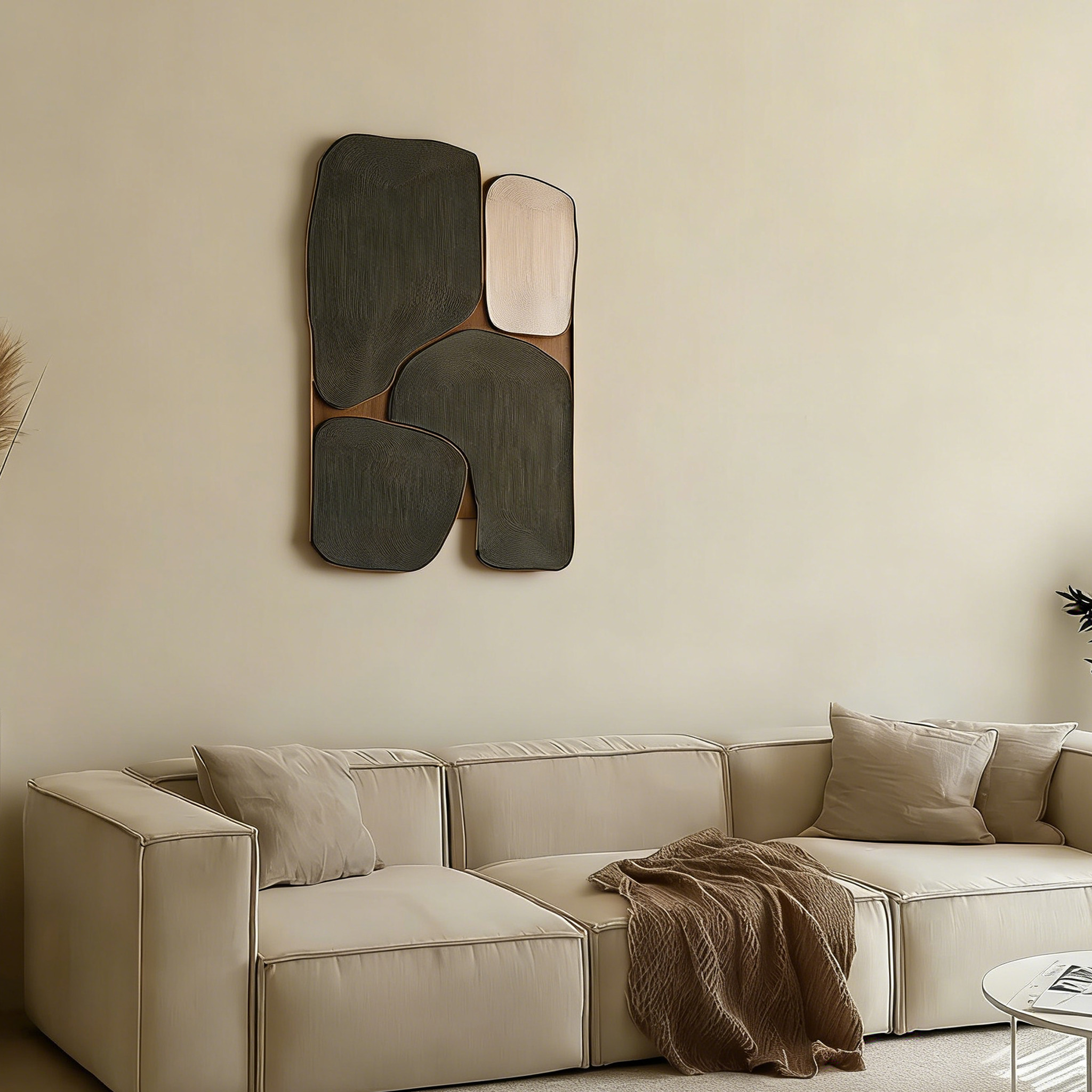 Modern Wood Wall Art, Abstract Wooden Sculpture, Minimalist Black Wall Decor, Organic Contemporary Panel