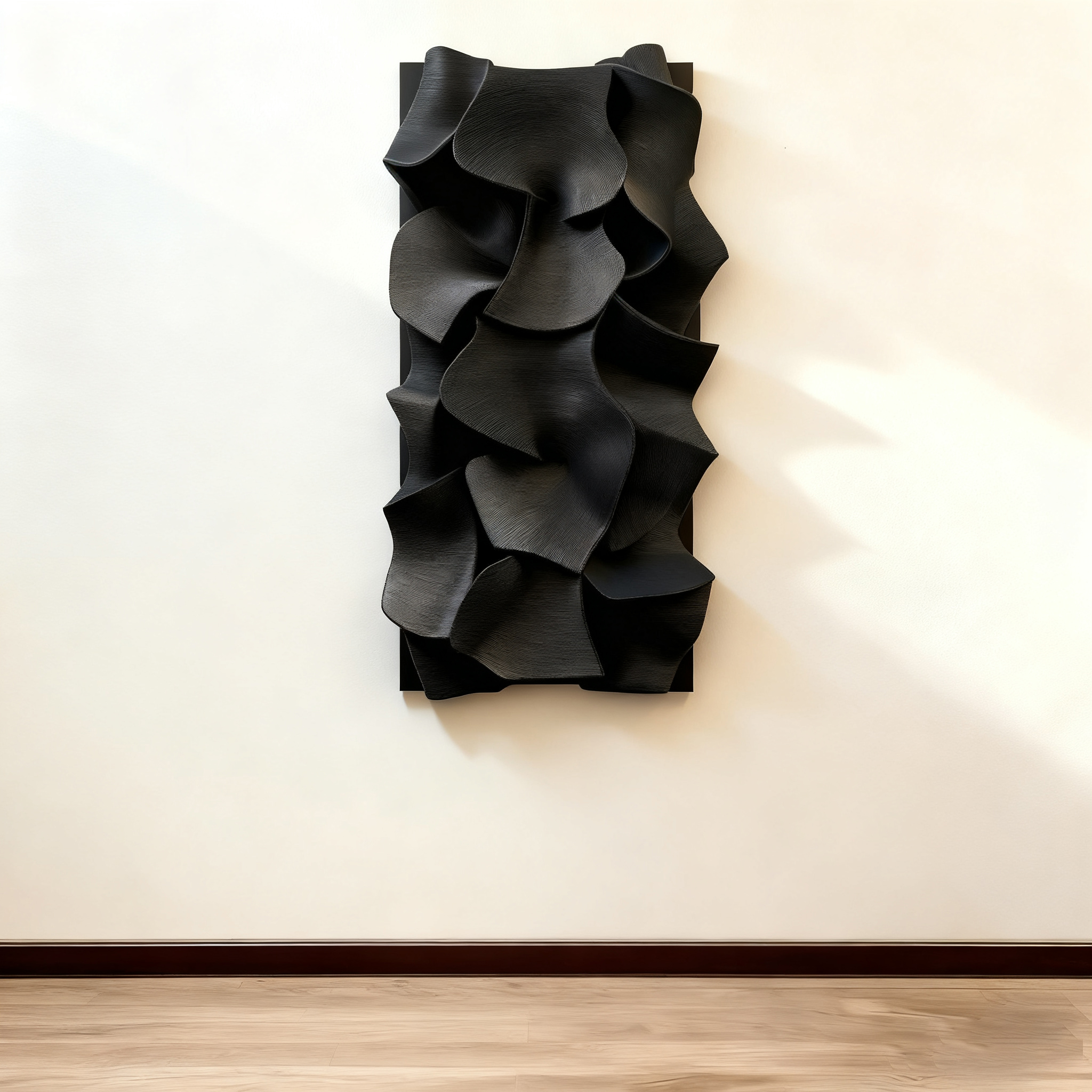 Black Leather 3D Wall Art Sculpture – Modern Textured Abstract Wall Decor for Living Room & Bedroom