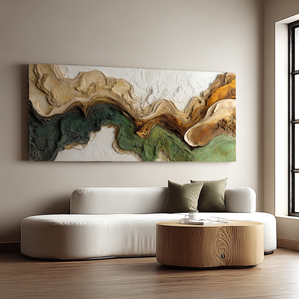 3D Abstract Wood Geode Wall Art: Earth Tones, Textured Canvas