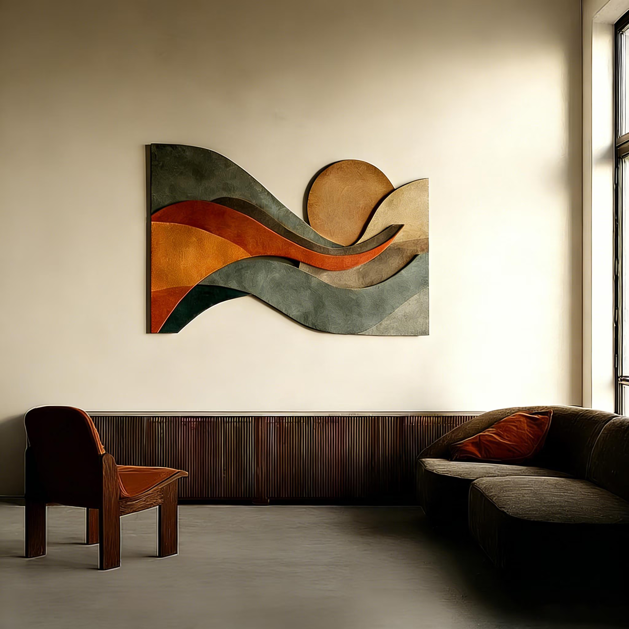 Large Abstract Wood Wall Art, Hand Carved Wooden Wall Decor, Mid Century Modern Wall Art, Boho Living Room Decor,Contemporary Wood Panel Art
