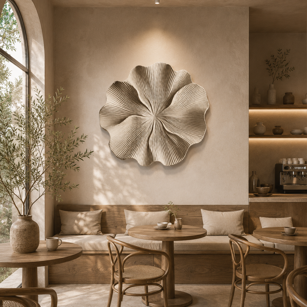 Large 3D Wood Wall Art, Organic Flower Wood Sculpture, Modern Textured Wall Decor, Japandi Minimalist Handmade Artwork