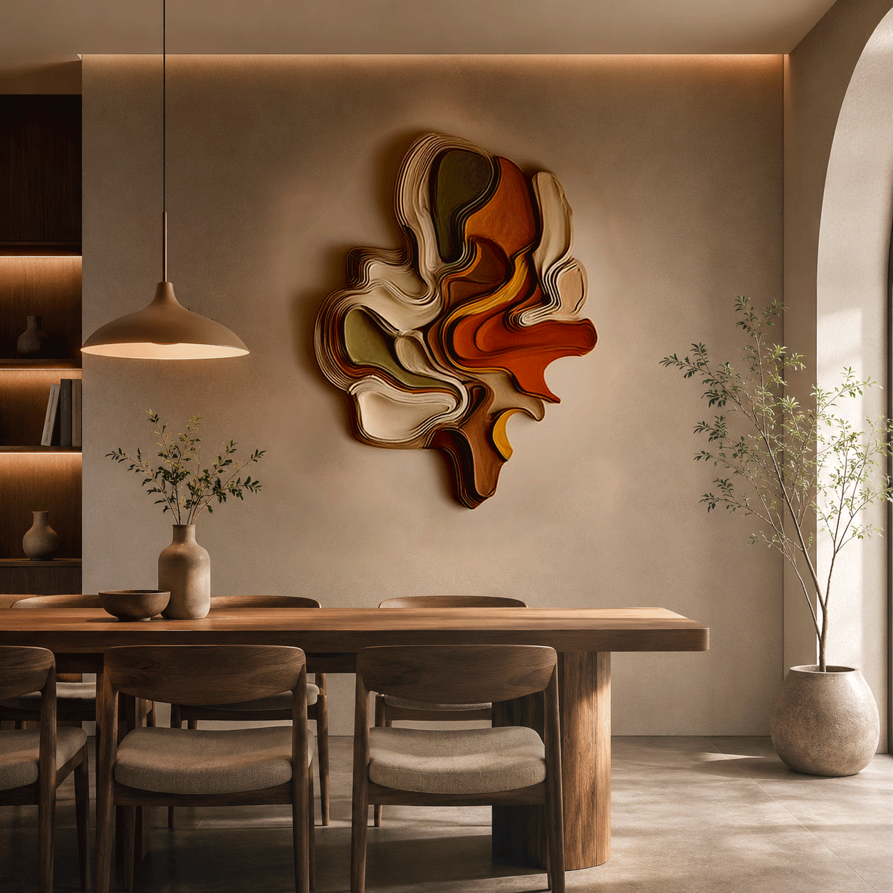 Large Abstract Wood Wall Art, 3D Wooden Wall Sculpture, Modern Organic Wall Decor, Minimalist Artwork, Textured Neutral Living Room Decor