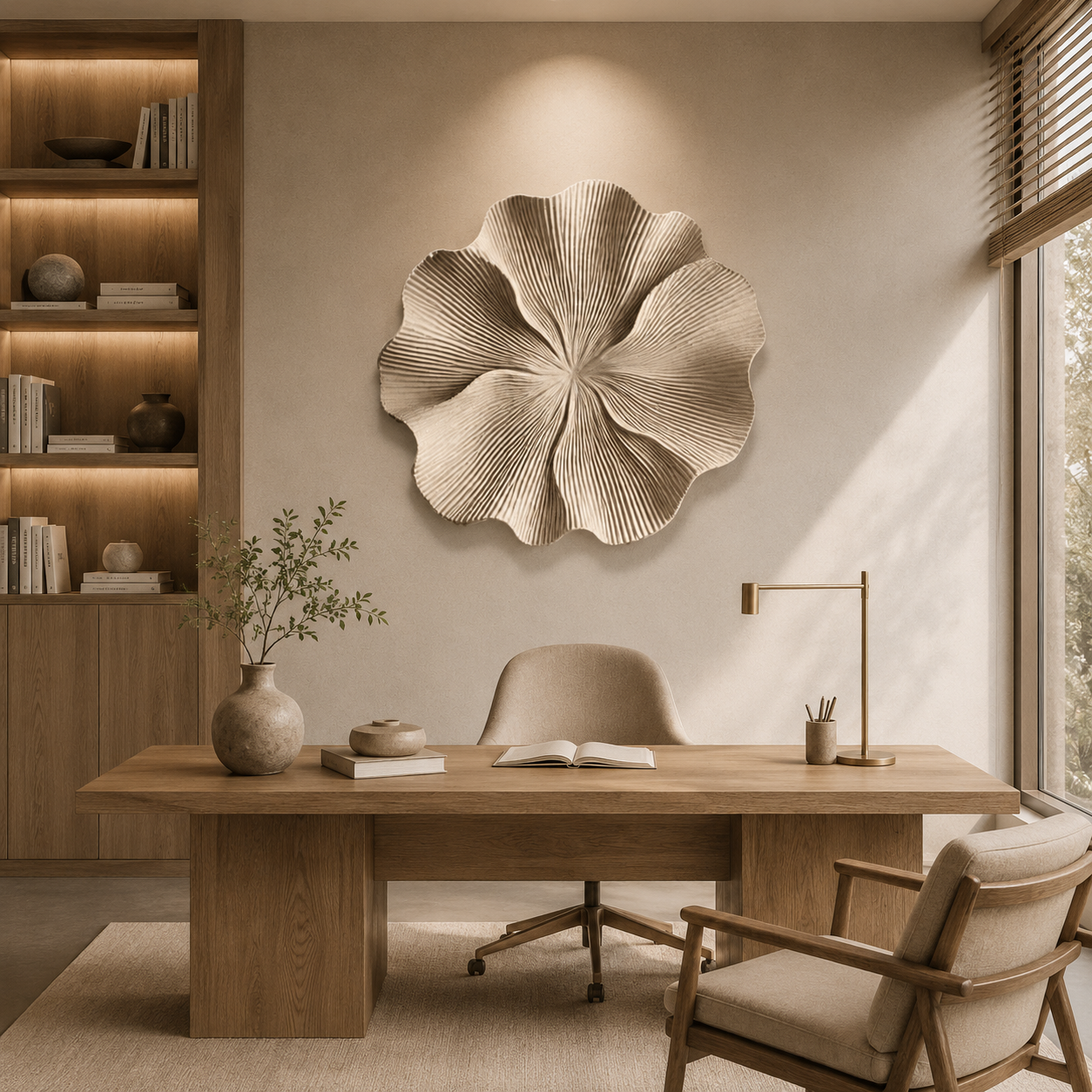 Large 3D Wood Wall Art, Organic Flower Wood Sculpture, Modern Textured Wall Decor, Japandi Minimalist Handmade Artwork