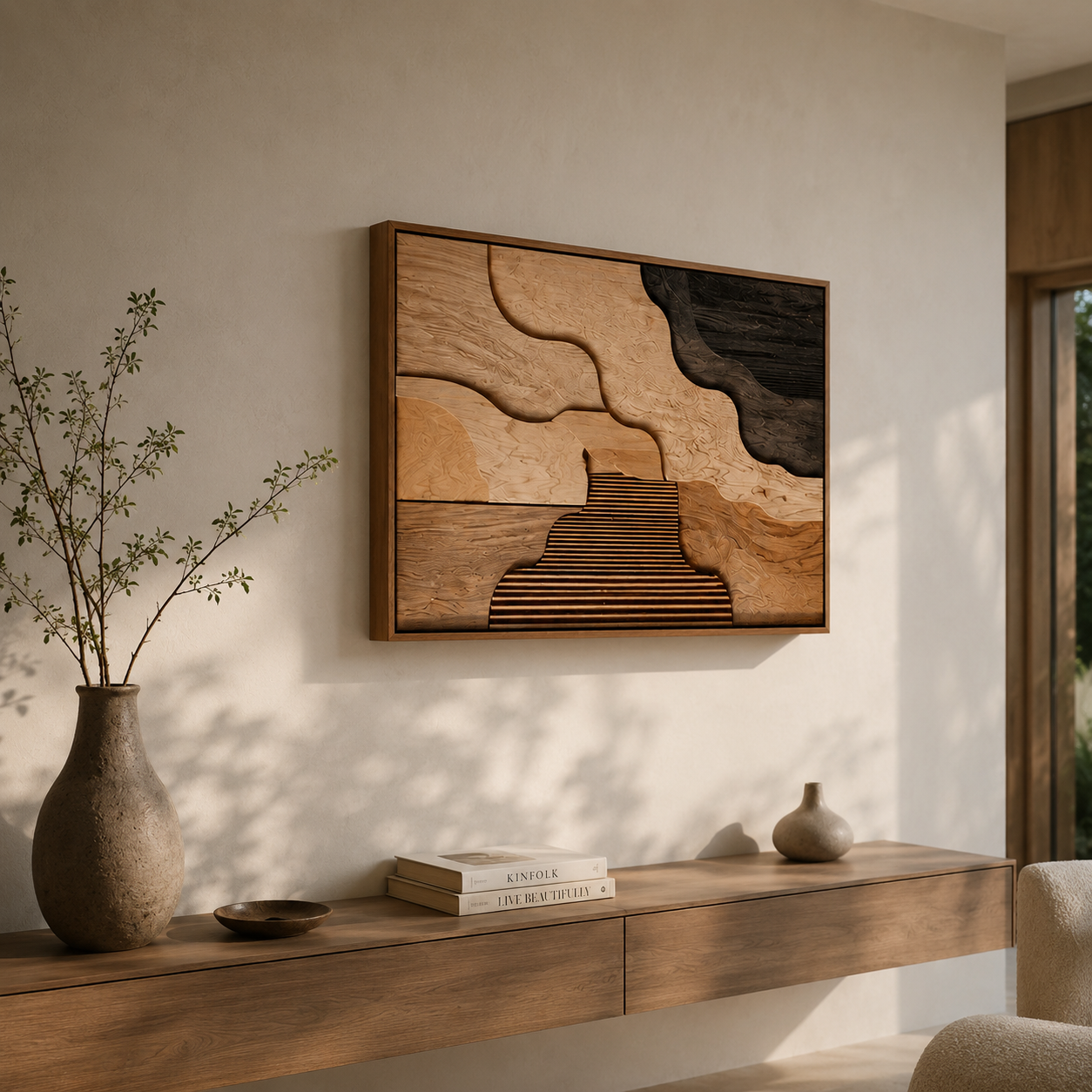 Abstract Wood Wall Art, Organic Modern Wall Decor, Large Wooden Wall Sculpture, Minimalist Wall Panel, Handmade Wood Artwork