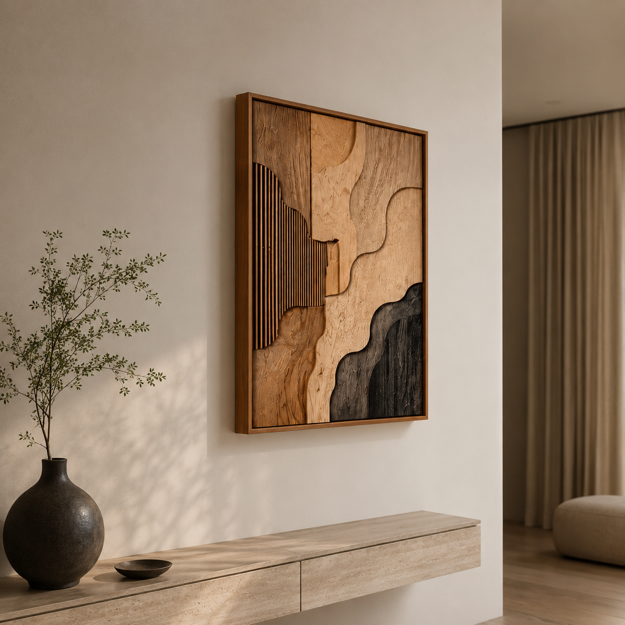Abstract Wood Wall Art, Organic Modern Wall Decor, Large Wooden Wall Sculpture, Minimalist Wall Panel, Handmade Wood Artwork