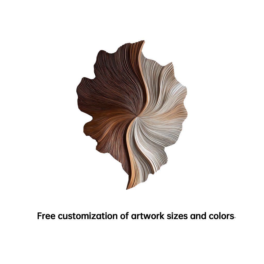 Large 3D Wood Wall Art Sculpture – Modern Organic Leaf Wall Hanging in Neutral Brown & Beige – Abstract Textured Wall Decor for Living Room