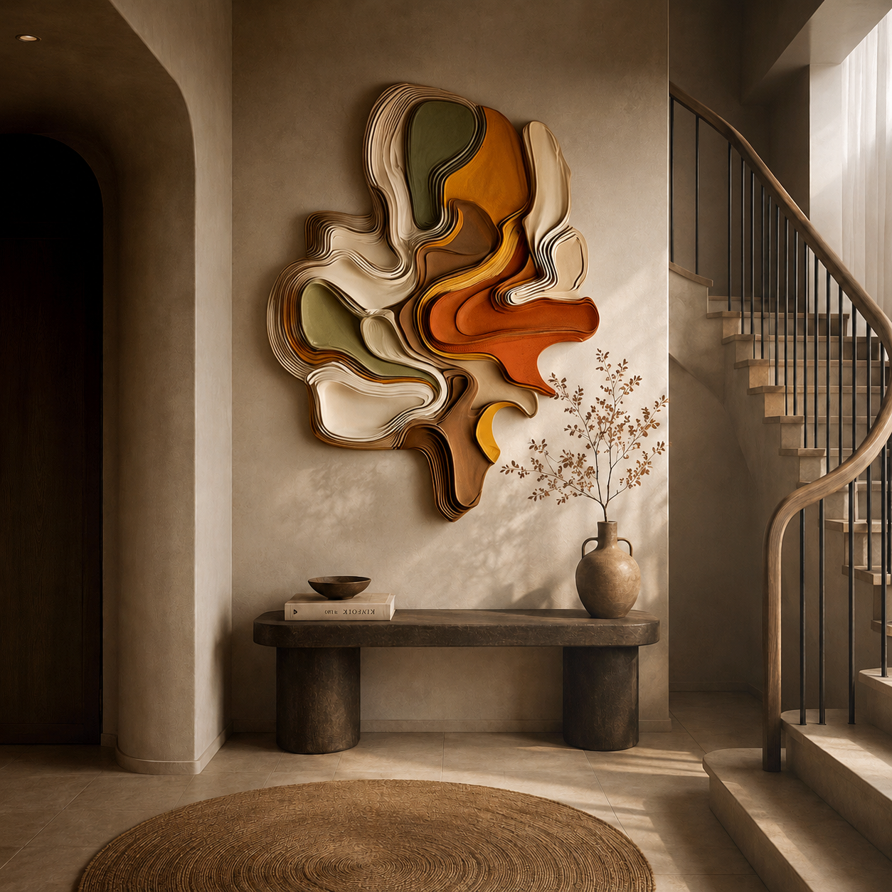 Large Abstract Wood Wall Art, 3D Wooden Wall Sculpture, Modern Organic Wall Decor, Minimalist Artwork, Textured Neutral Living Room Decor