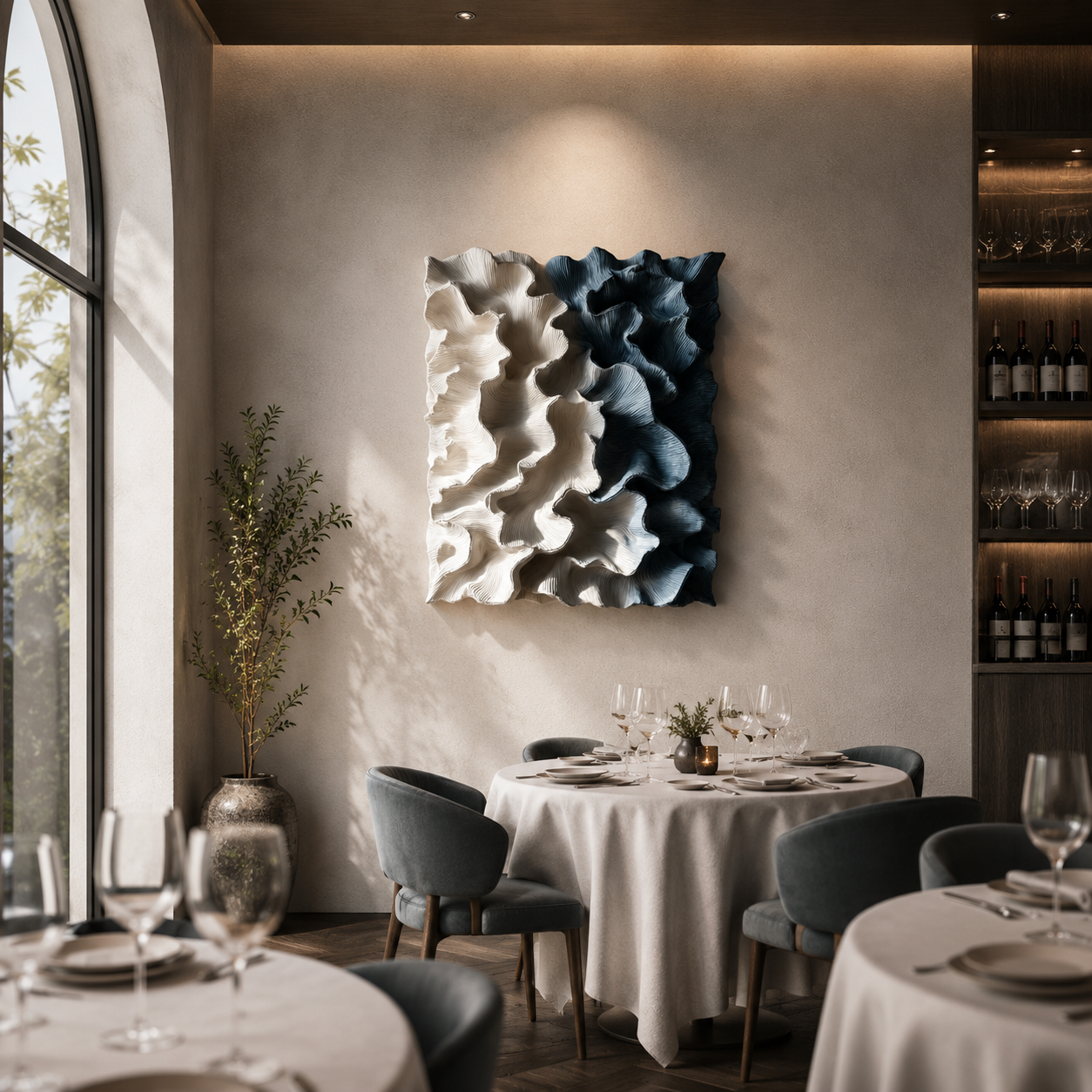 3D Wood Wall Art, Organic Modern Wall Sculpture, Blue Textured Wooden Artwork, Large Contemporary Decor