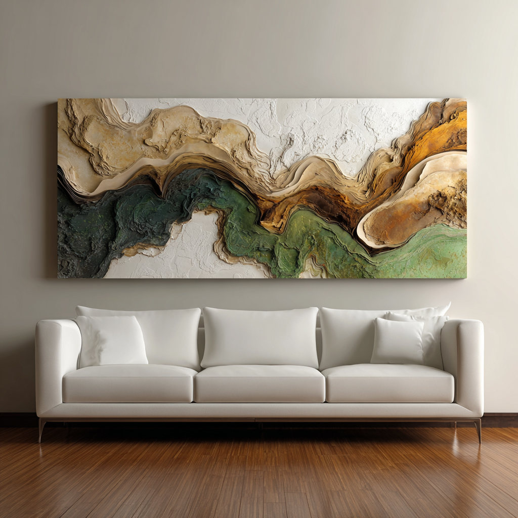 3D Abstract Wood Geode Wall Art: Earth Tones, Textured Canvas