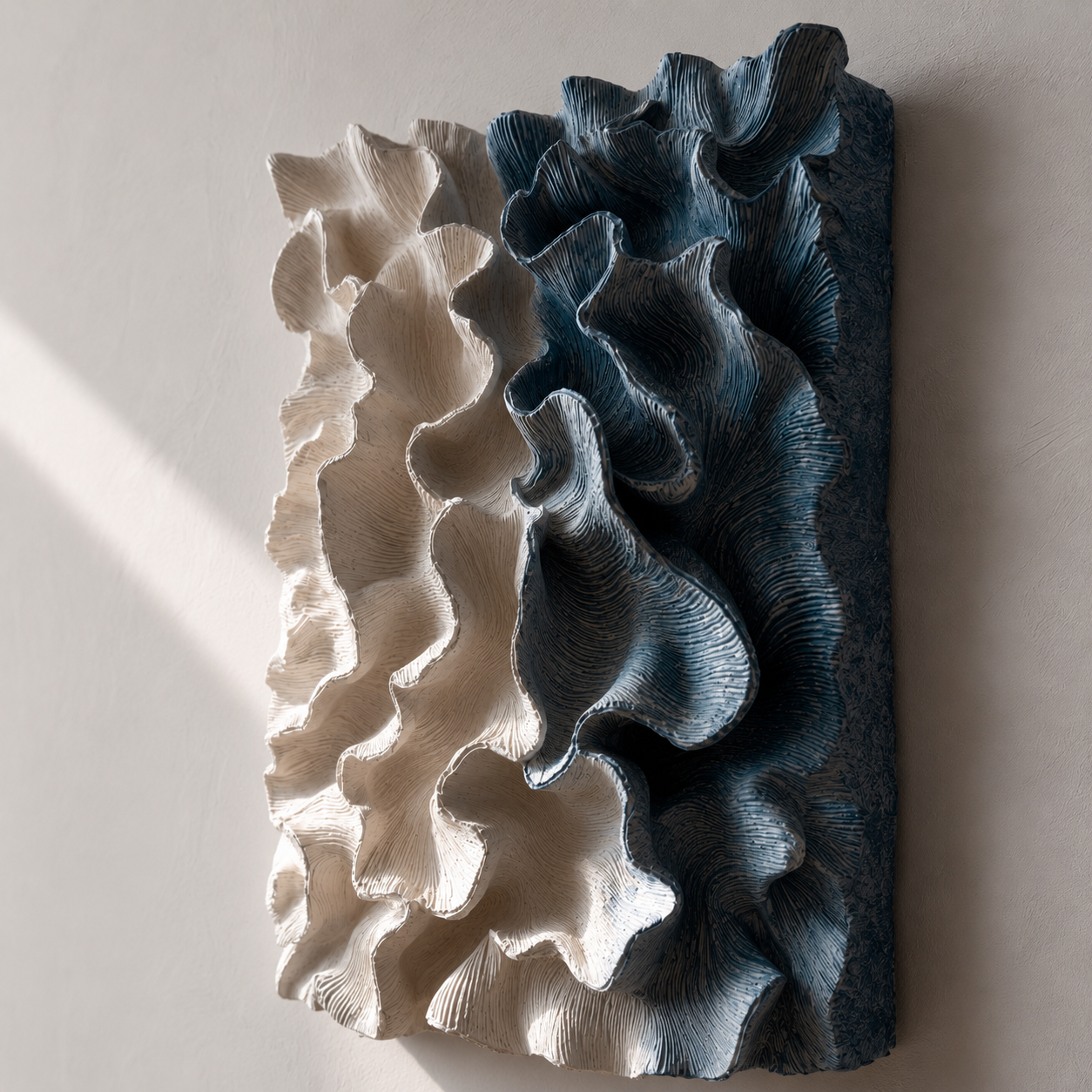 3D Wood Wall Art, Organic Modern Wall Sculpture, Blue Textured Wooden Artwork, Large Contemporary Decor
