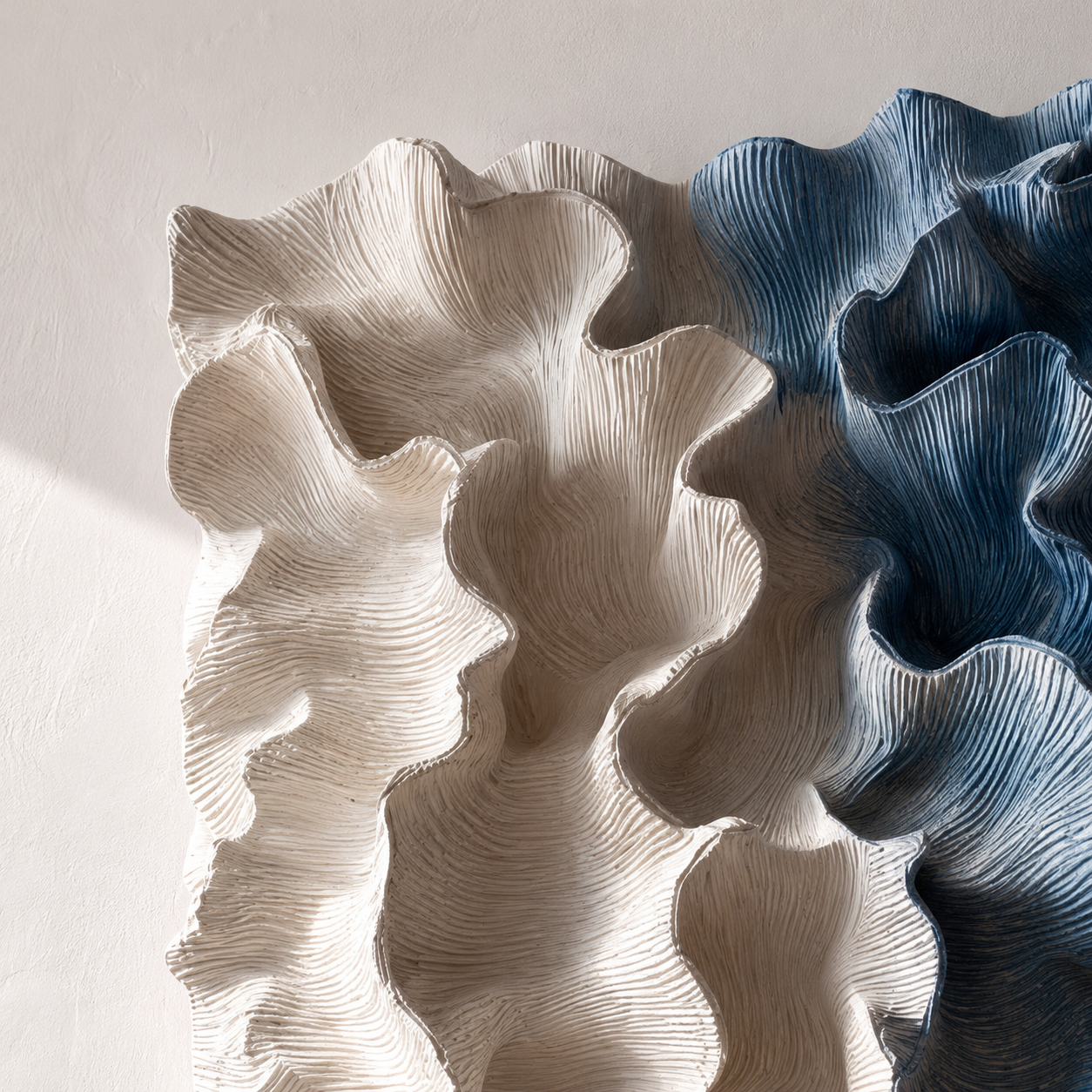 3D Wood Wall Art, Organic Modern Wall Sculpture, Blue Textured Wooden Artwork, Large Contemporary Decor