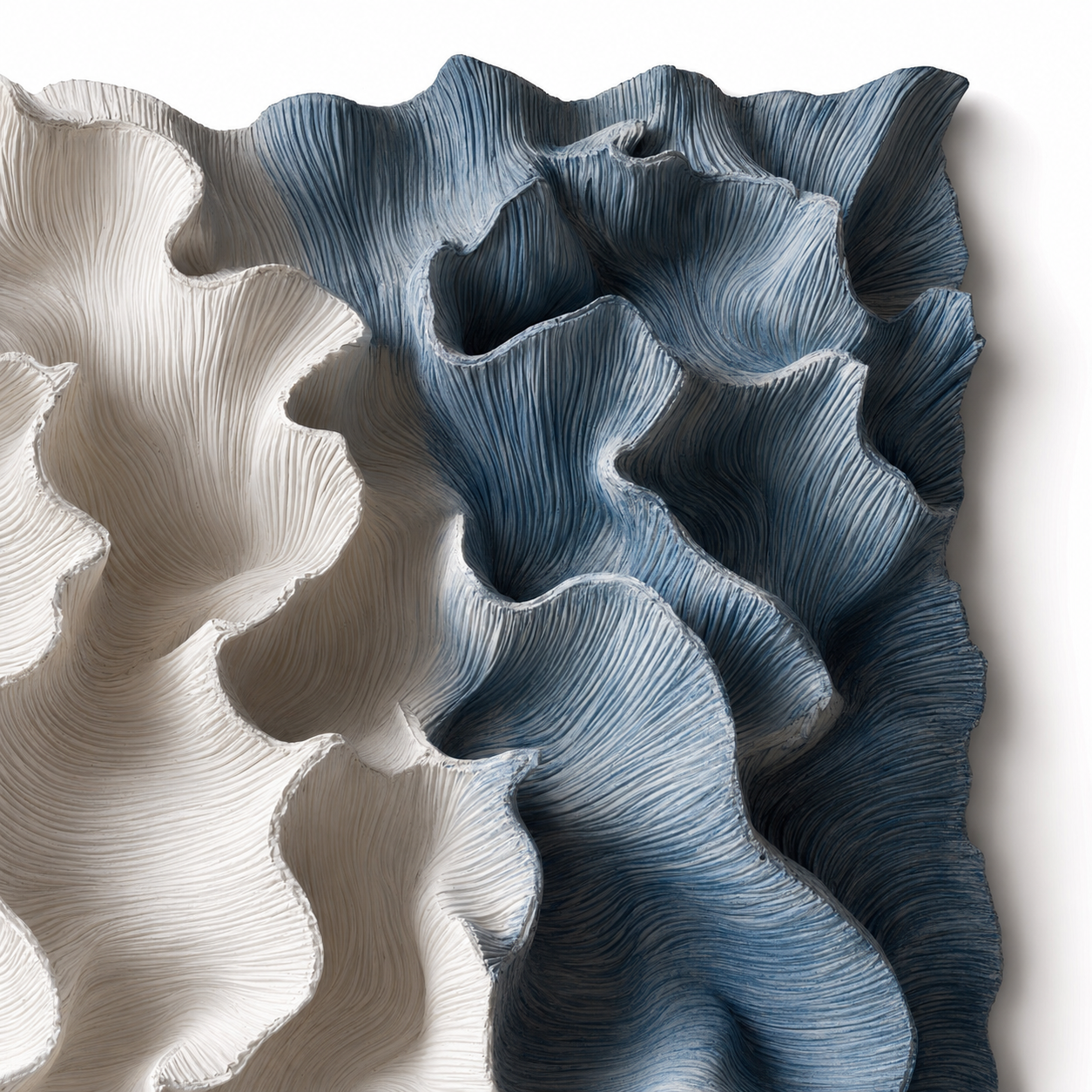 3D Wood Wall Art, Organic Modern Wall Sculpture, Blue Textured Wooden Artwork, Large Contemporary Decor