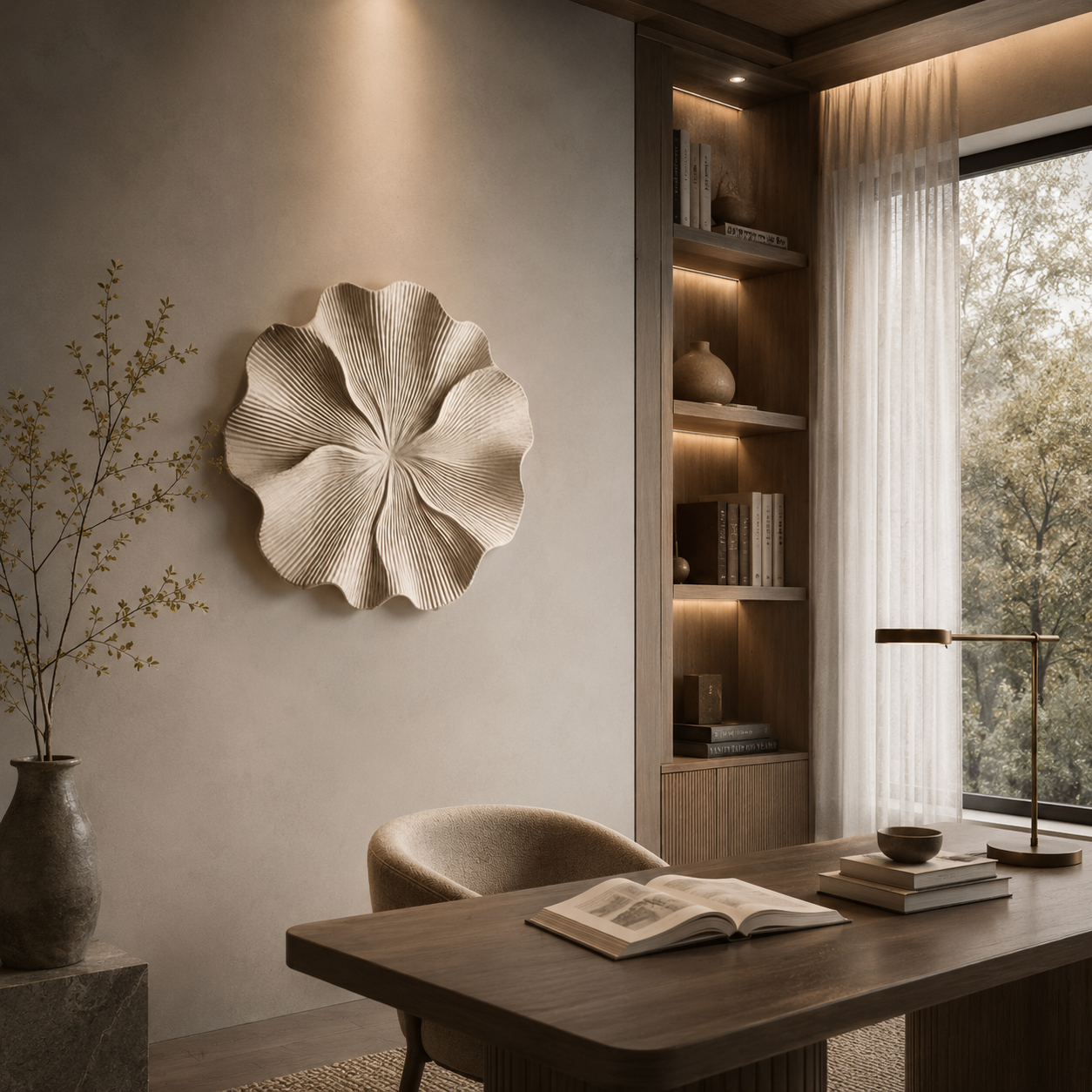 Large 3D Wood Wall Art, Organic Flower Wood Sculpture, Modern Textured Wall Decor, Japandi Minimalist Handmade Artwork