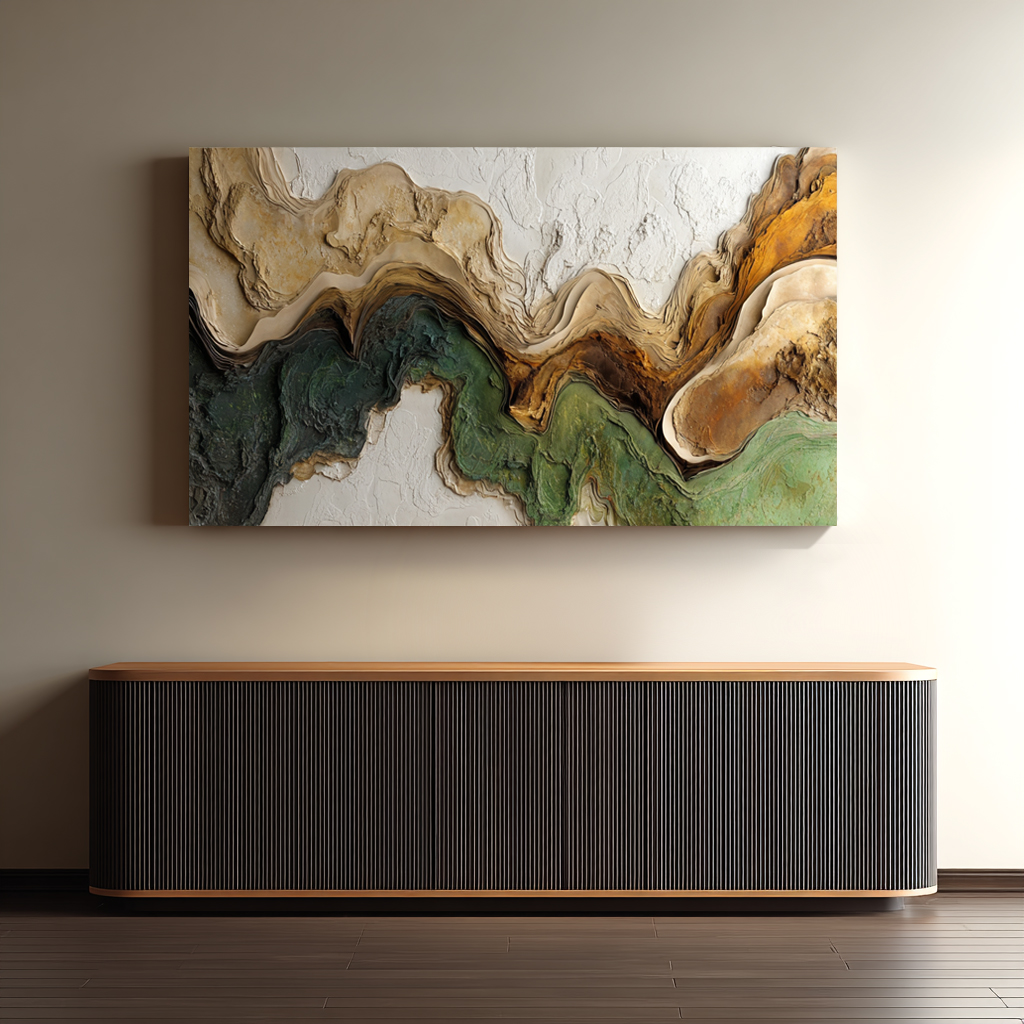 3D Abstract Wood Geode Wall Art: Earth Tones, Textured Canvas