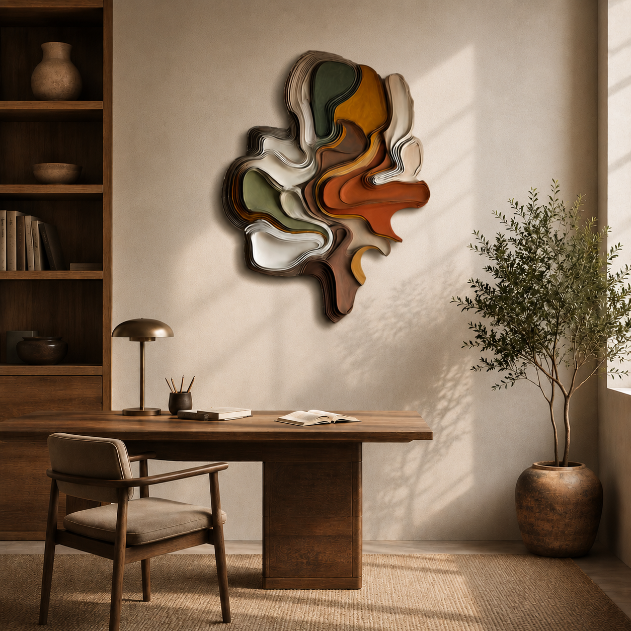 Large Abstract Wood Wall Art, 3D Wooden Wall Sculpture, Modern Organic Wall Decor, Minimalist Artwork, Textured Neutral Living Room Decor