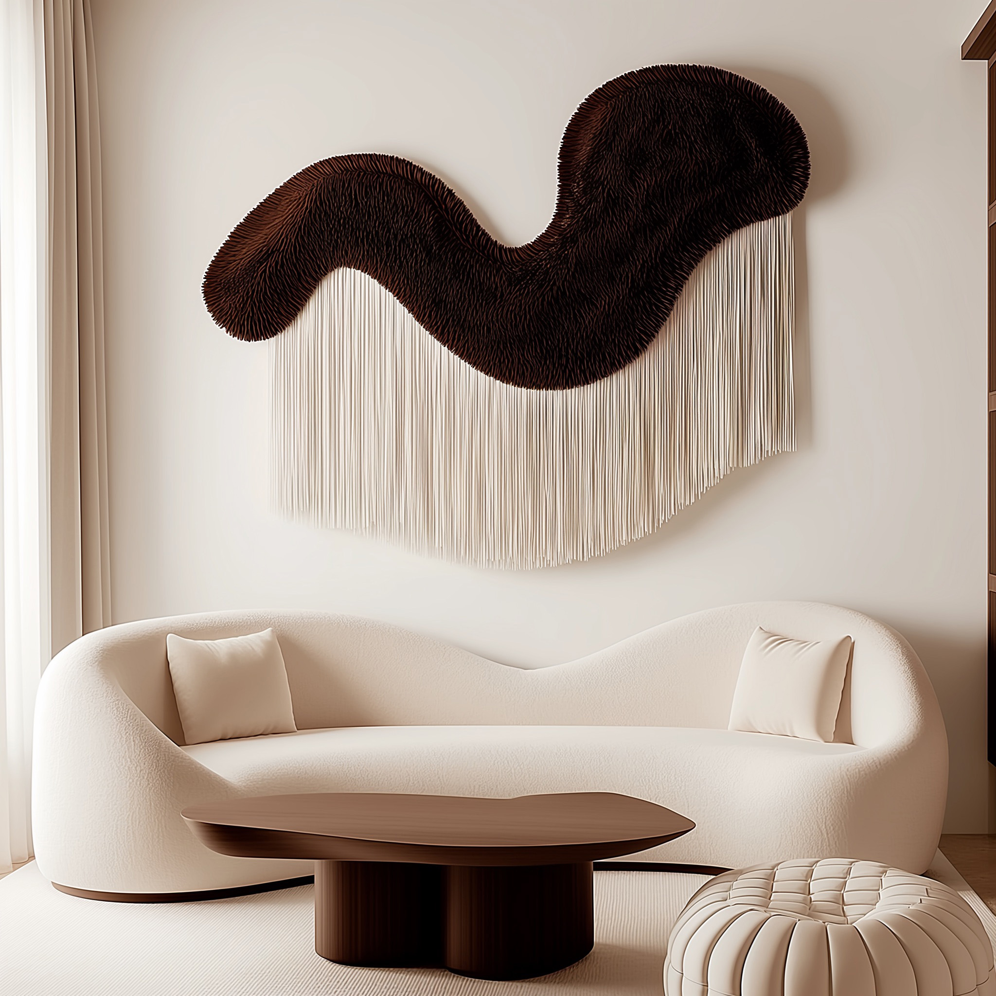 Large Fiber Wall Art, Abstract Wave Textile Sculpture, Modern Macrame Wall Hanging, Japandi Boho Wall Decor