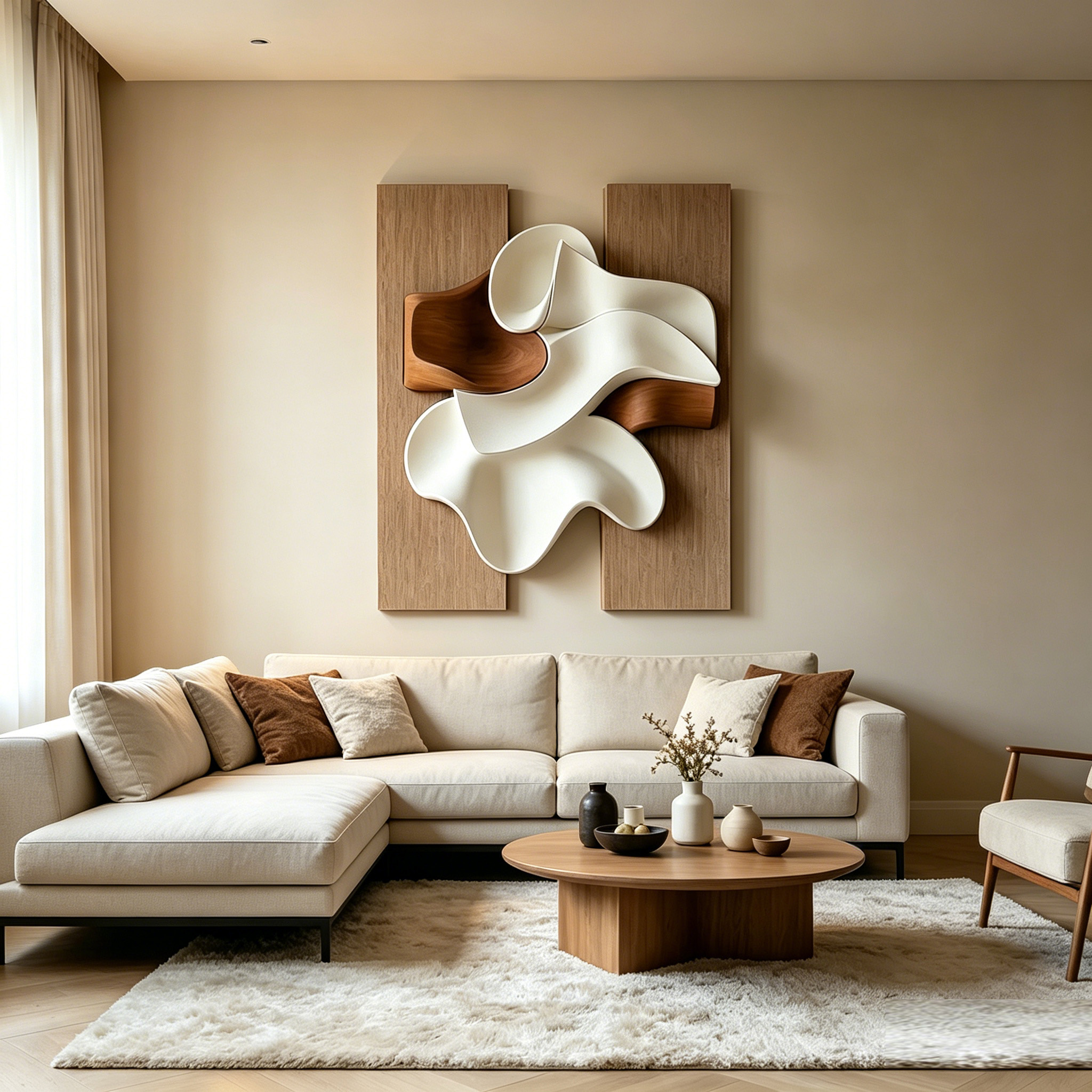 Large Abstract Wood Wall Art, 3D Wood Sculpture, Organic Wave Wall Decor, Modern Japandi Wooden Artwork