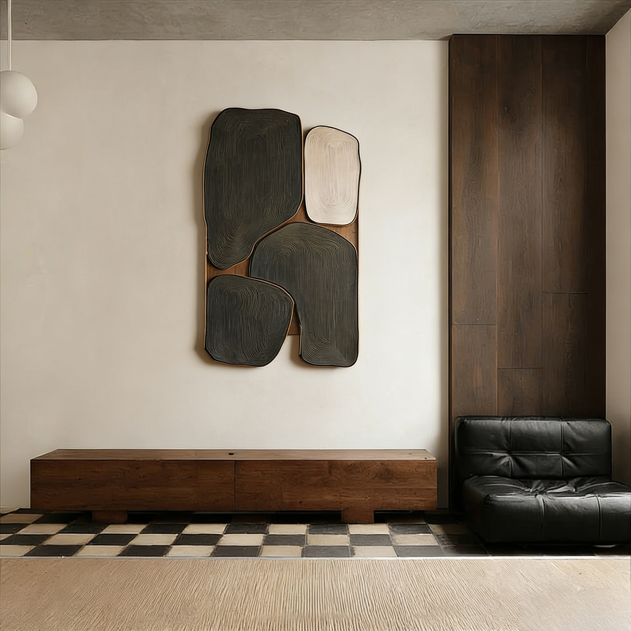 Modern Wood Wall Art, Abstract Wooden Sculpture, Minimalist Black Wall Decor, Organic Contemporary Panel