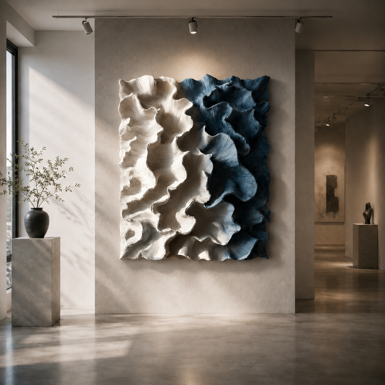 3D Wood Wall Art, Organic Modern Wall Sculpture, Blue Textured Wooden Artwork, Large Contemporary Decor