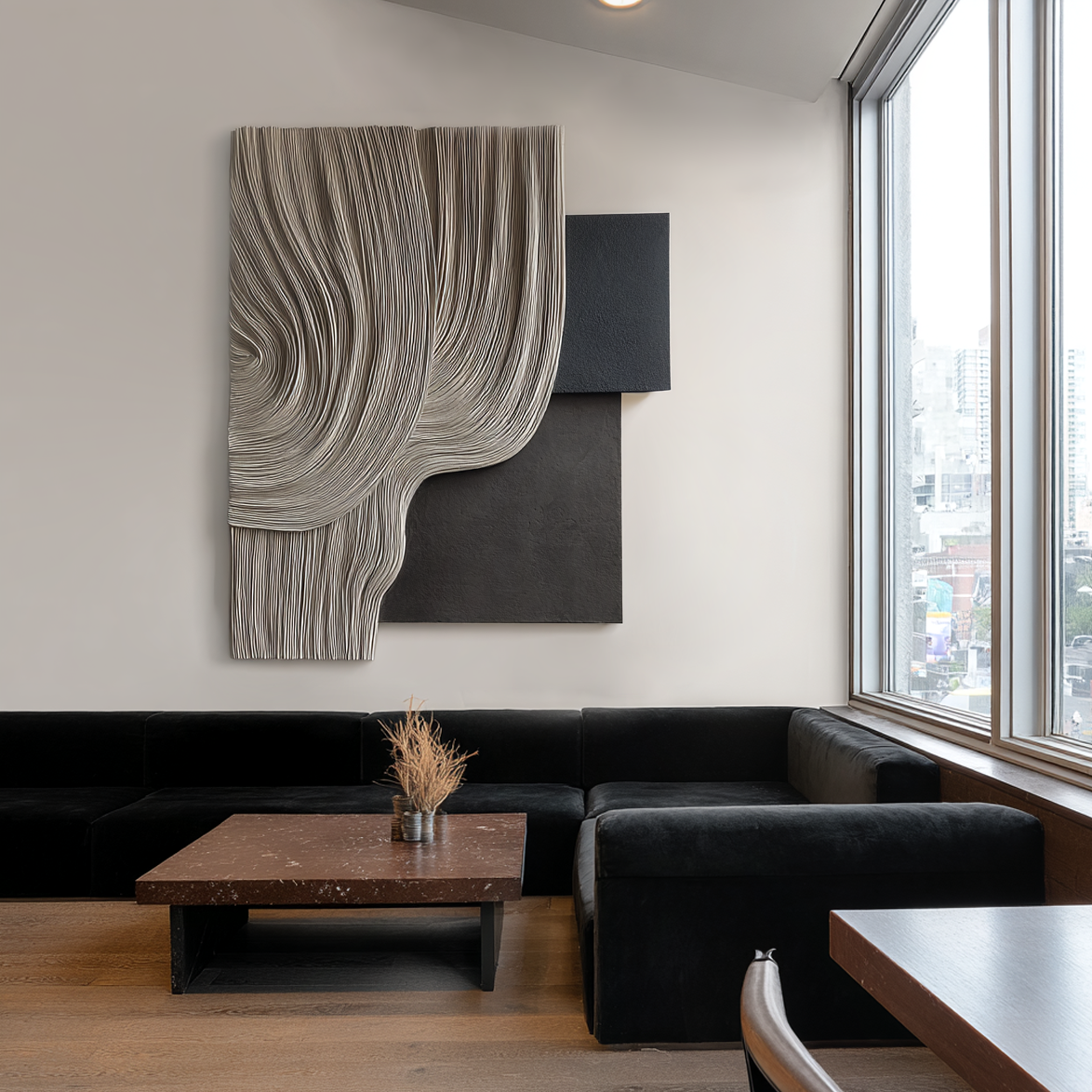Large Fiber Wall Art, Minimalist Textile Sculpture, Neutral Modern Wall Hanging, Handmade 3D Fiber Art for Living Room