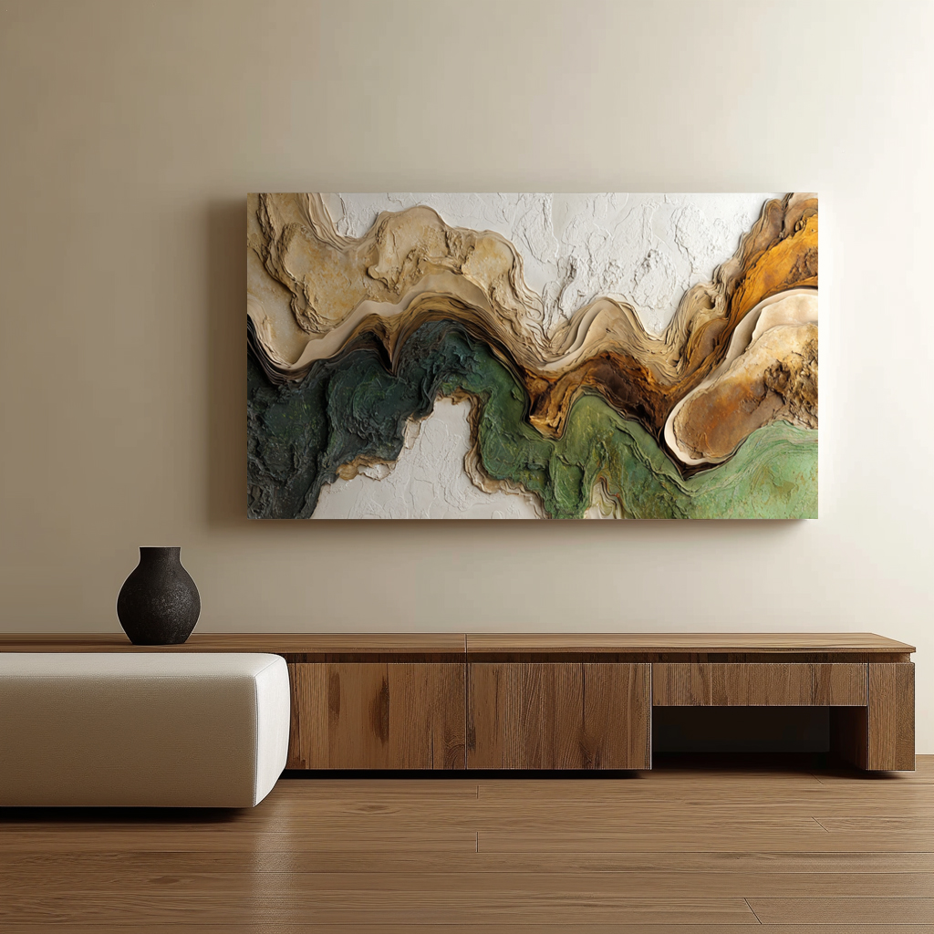 3D Abstract Wood Geode Wall Art: Earth Tones, Textured Canvas