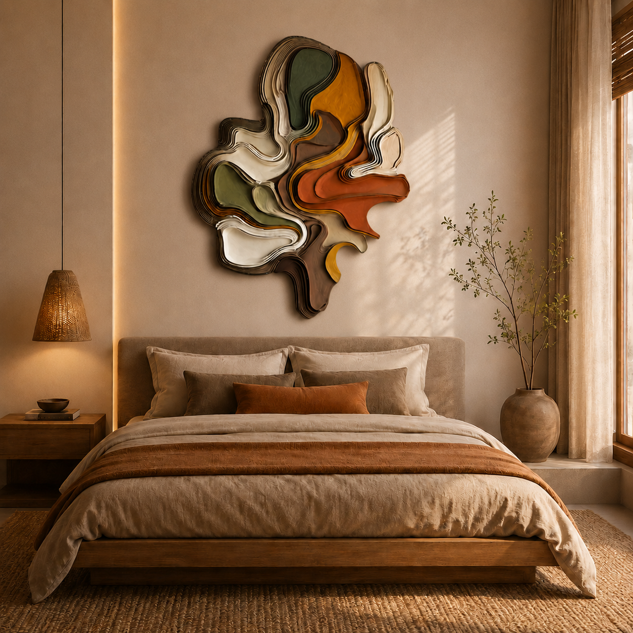 Large Abstract Wood Wall Art, 3D Wooden Wall Sculpture, Modern Organic Wall Decor, Minimalist Artwork, Textured Neutral Living Room Decor