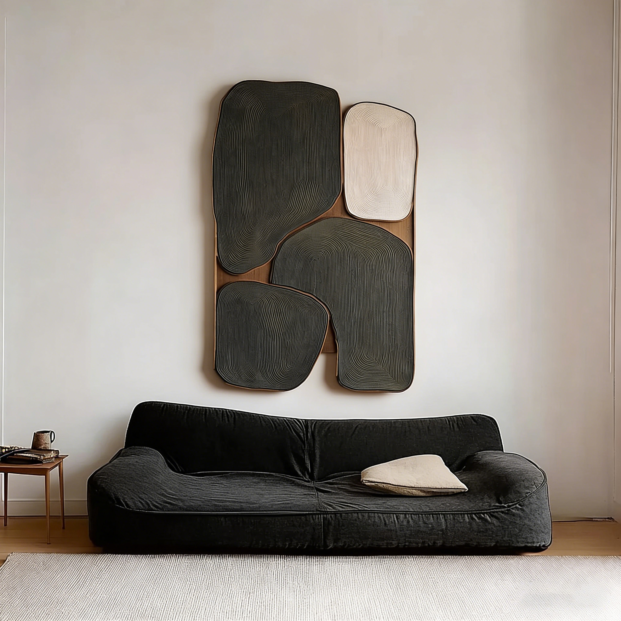 Modern Wood Wall Art, Abstract Wooden Sculpture, Minimalist Black Wall Decor, Organic Contemporary Panel