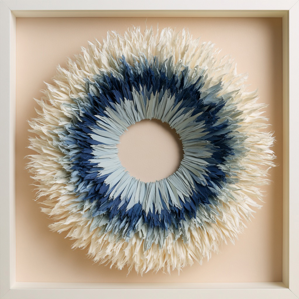 Coastal Paper Wall Art, Blue Ombre Paper Sculpture, Modern Sunburst Wall Decor, Handmade Circular Artwork, Organic Modern Home Decor