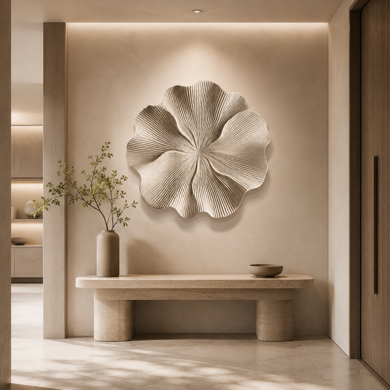 Large 3D Wood Wall Art, Organic Flower Wood Sculpture, Modern Textured Wall Decor, Japandi Minimalist Handmade Artwork