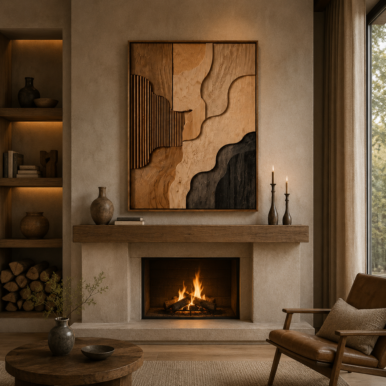 Abstract Wood Wall Art, Organic Modern Wall Decor, Large Wooden Wall Sculpture, Minimalist Wall Panel, Handmade Wood Artwork