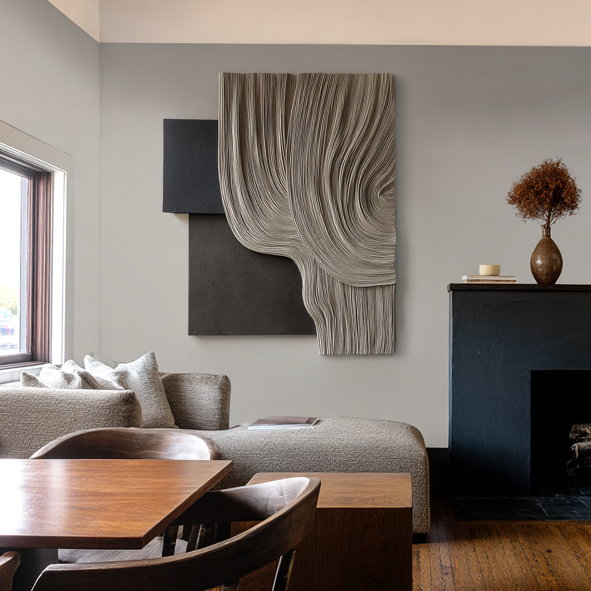 Large Fiber Wall Art, Minimalist Textile Sculpture, Neutral Modern Wall Hanging, Handmade 3D Fiber Art for Living Room