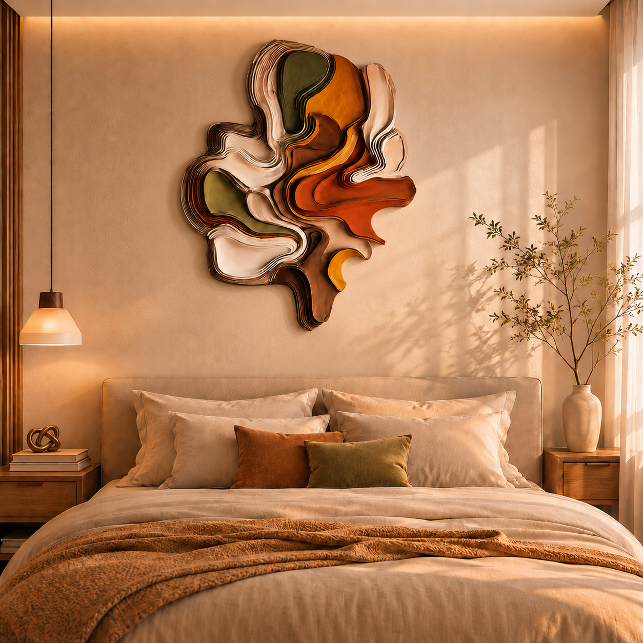 Large Abstract Wood Wall Art, 3D Wooden Wall Sculpture, Modern Organic Wall Decor, Minimalist Artwork, Textured Neutral Living Room Decor