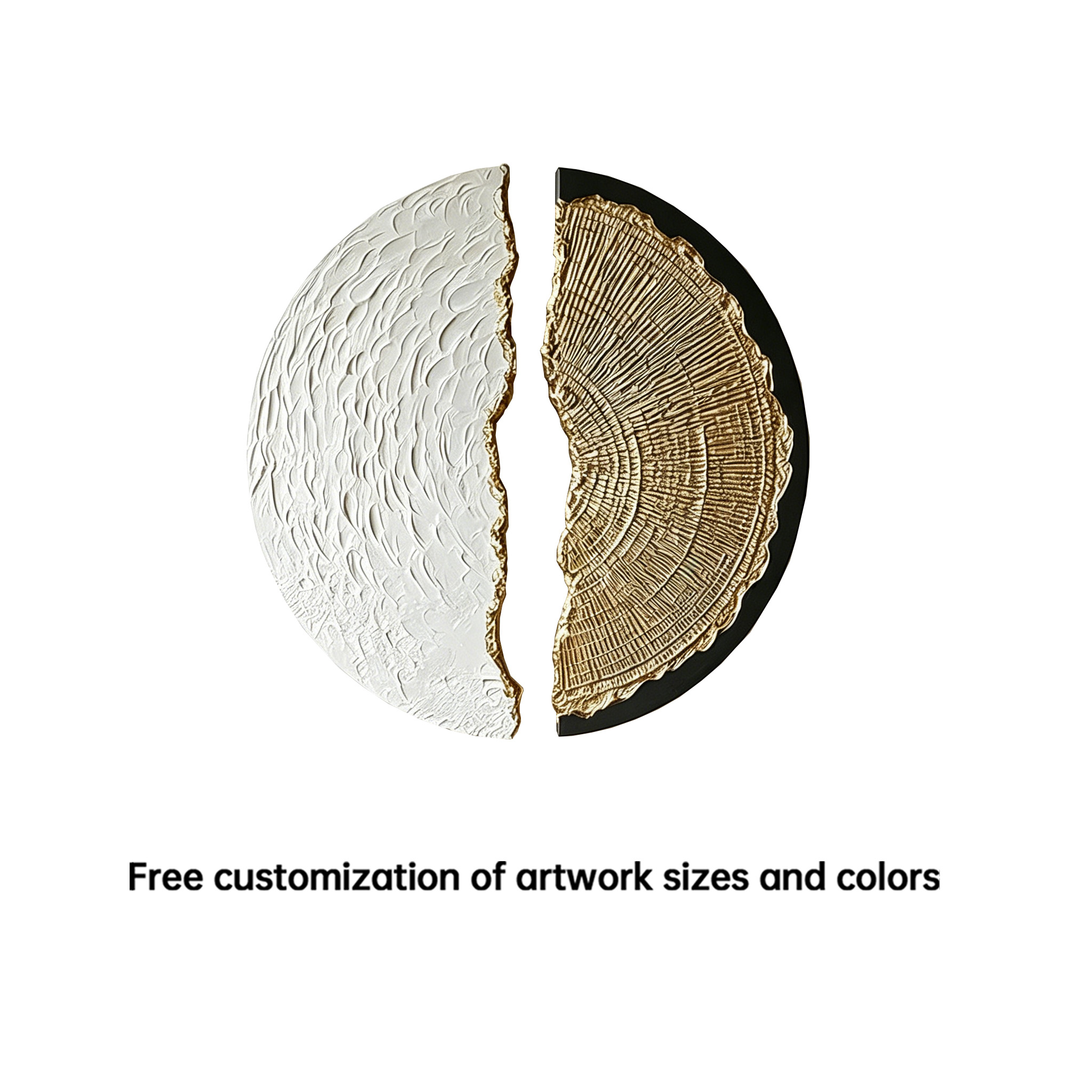 Abstract Wood Wall Art, 3D Half Moon Wood Sculpture, Wabi Sabi Wall Decor, Gold Black Textured Artwork, Modern Luxury Wall Art