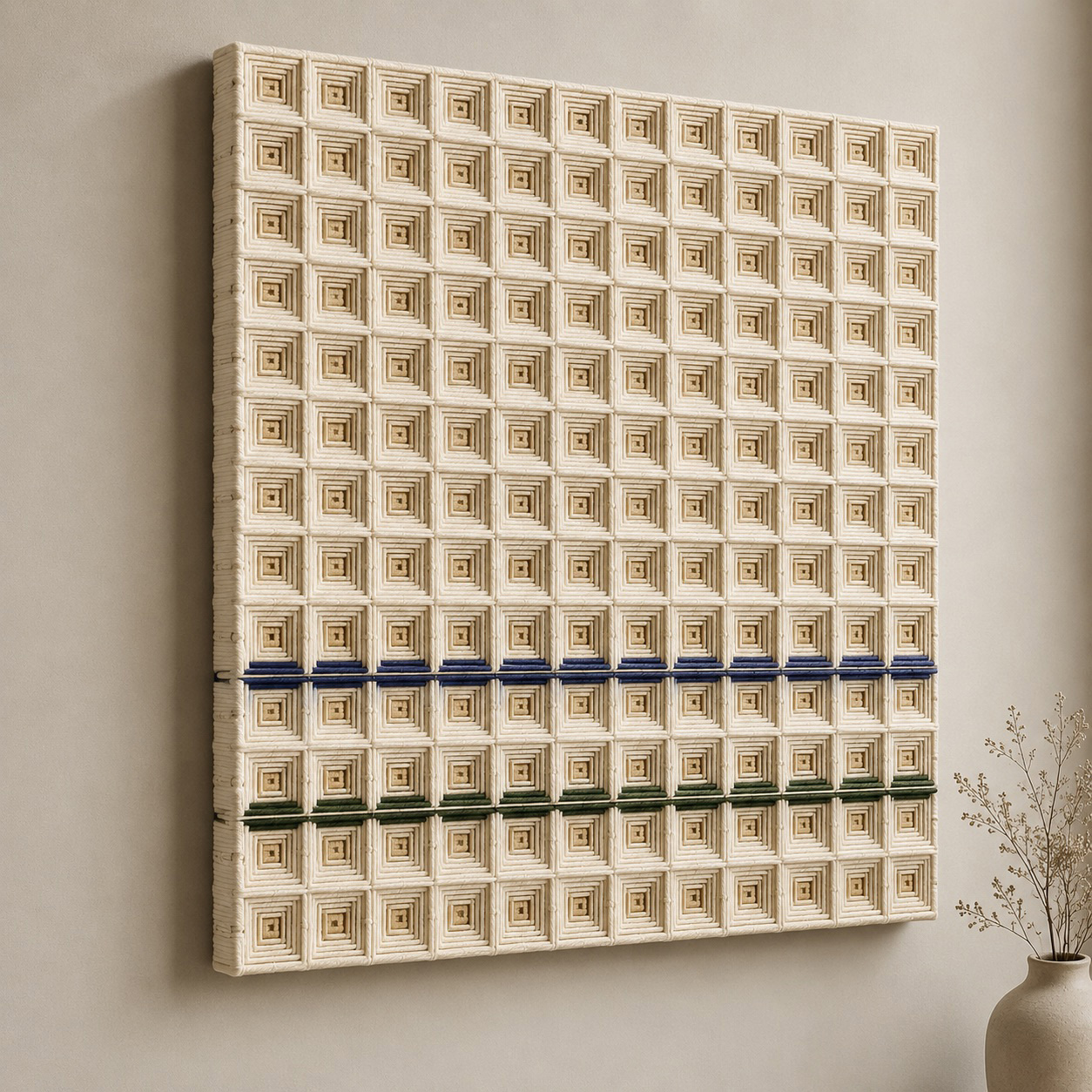 Geometric Fiber Wall Art, White Textile Wall Hanging, Modern 3D Fiber Sculpture, Neutral Minimalist Wall Decor, Handmade Cotton Rope Art