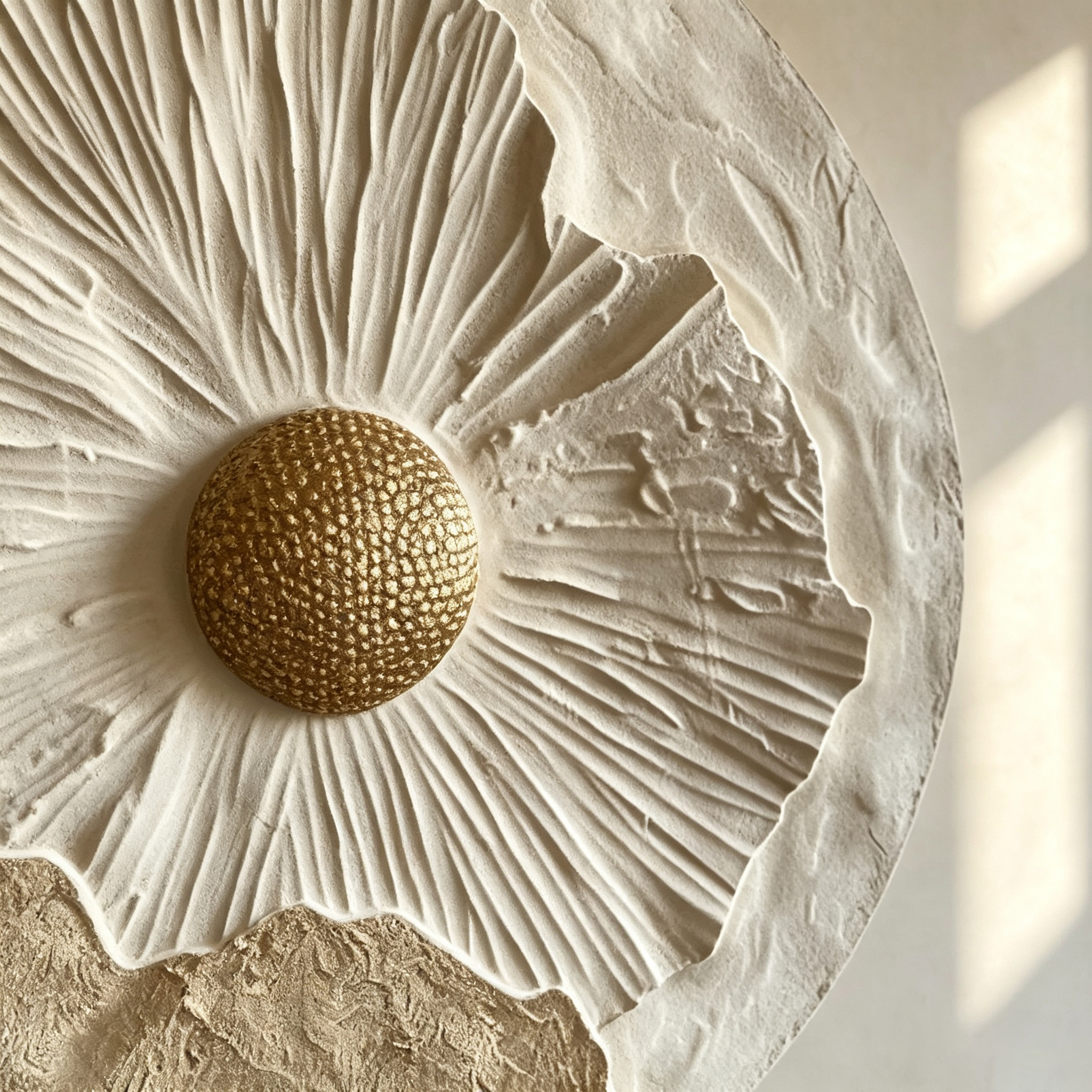 3D Floral Wood Wall Art, Round Botanical Relief Sculpture, Wabi Sabi Wall Decor, Neutral Textured Art, Gold Flower Wall Decor