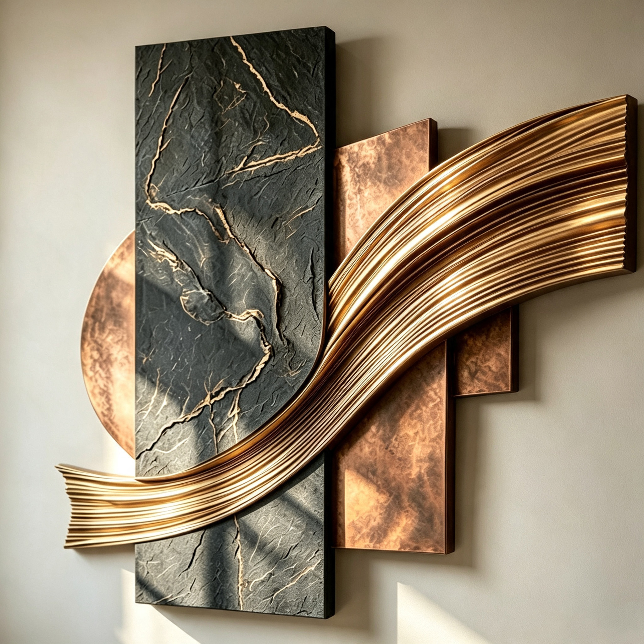 3D Wood Wall Art, Abstract Geometric Wall Sculpture, Gold Wave Wood Decor, Organic Modern Luxury Statement Wall Art