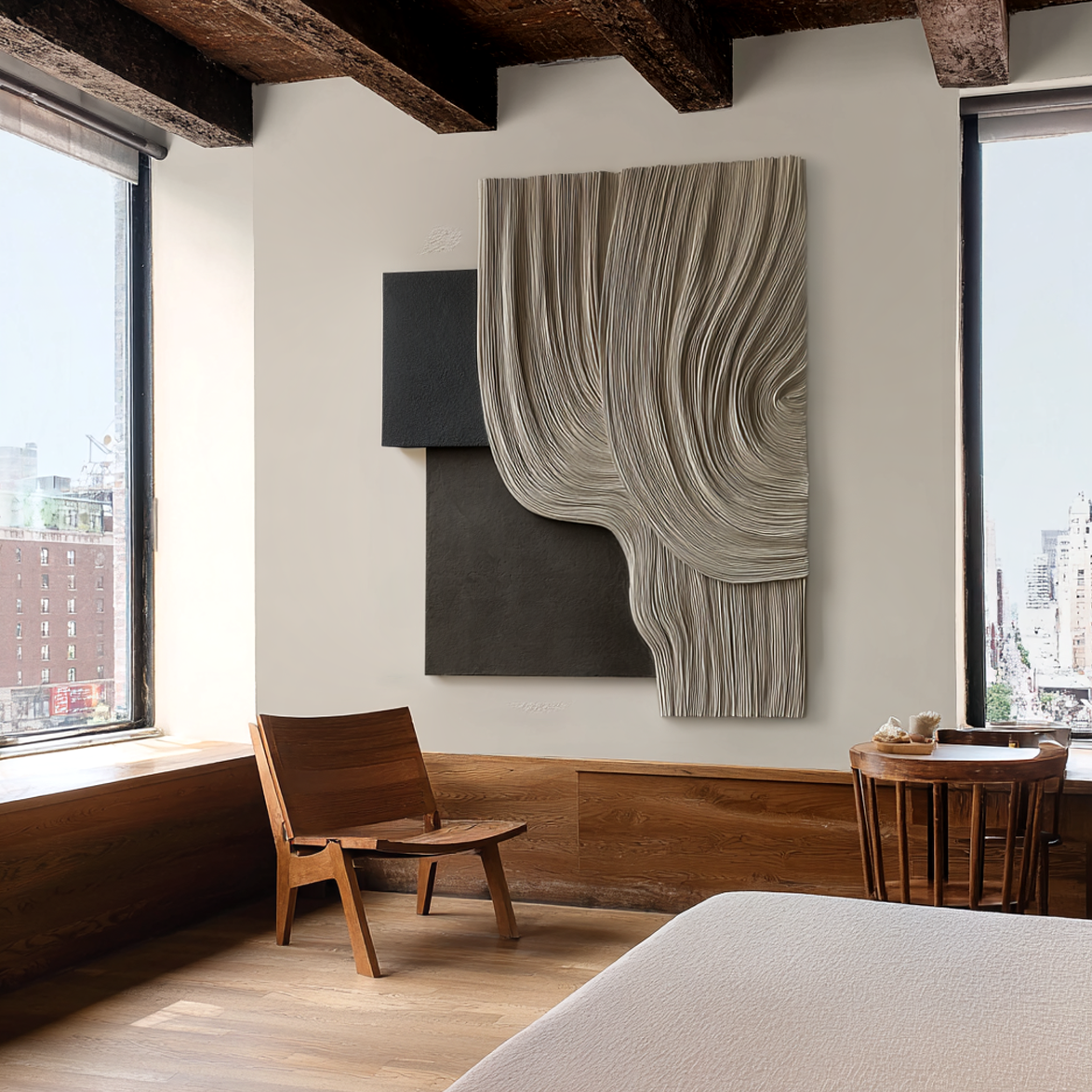 Large Fiber Wall Art, Minimalist Textile Sculpture, Neutral Modern Wall Hanging, Handmade 3D Fiber Art for Living Room
