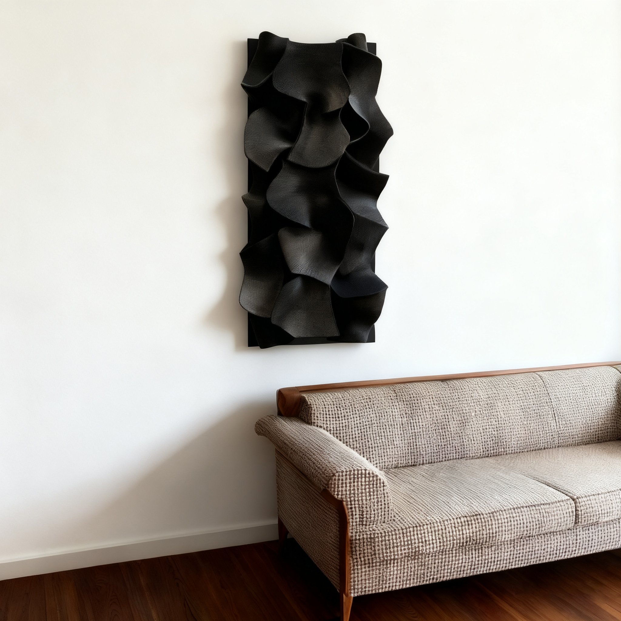 Black Leather 3D Wall Art Sculpture – Modern Textured Abstract Wall Decor for Living Room & Bedroom