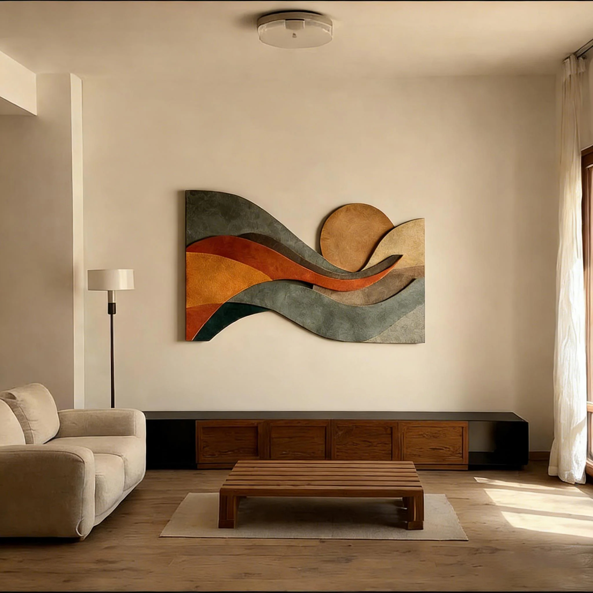 Large Abstract Wood Wall Art, Hand Carved Wooden Wall Decor, Mid Century Modern Wall Art, Boho Living Room Decor,Contemporary Wood Panel Art