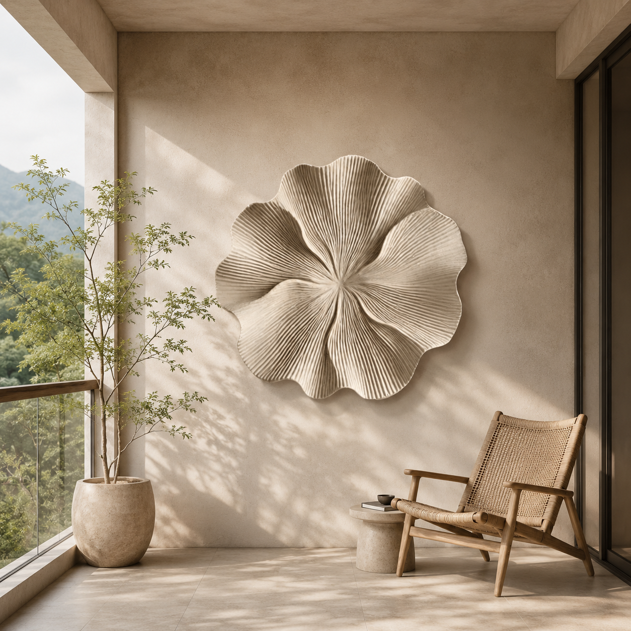 Large 3D Wood Wall Art, Organic Flower Wood Sculpture, Modern Textured Wall Decor, Japandi Minimalist Handmade Artwork