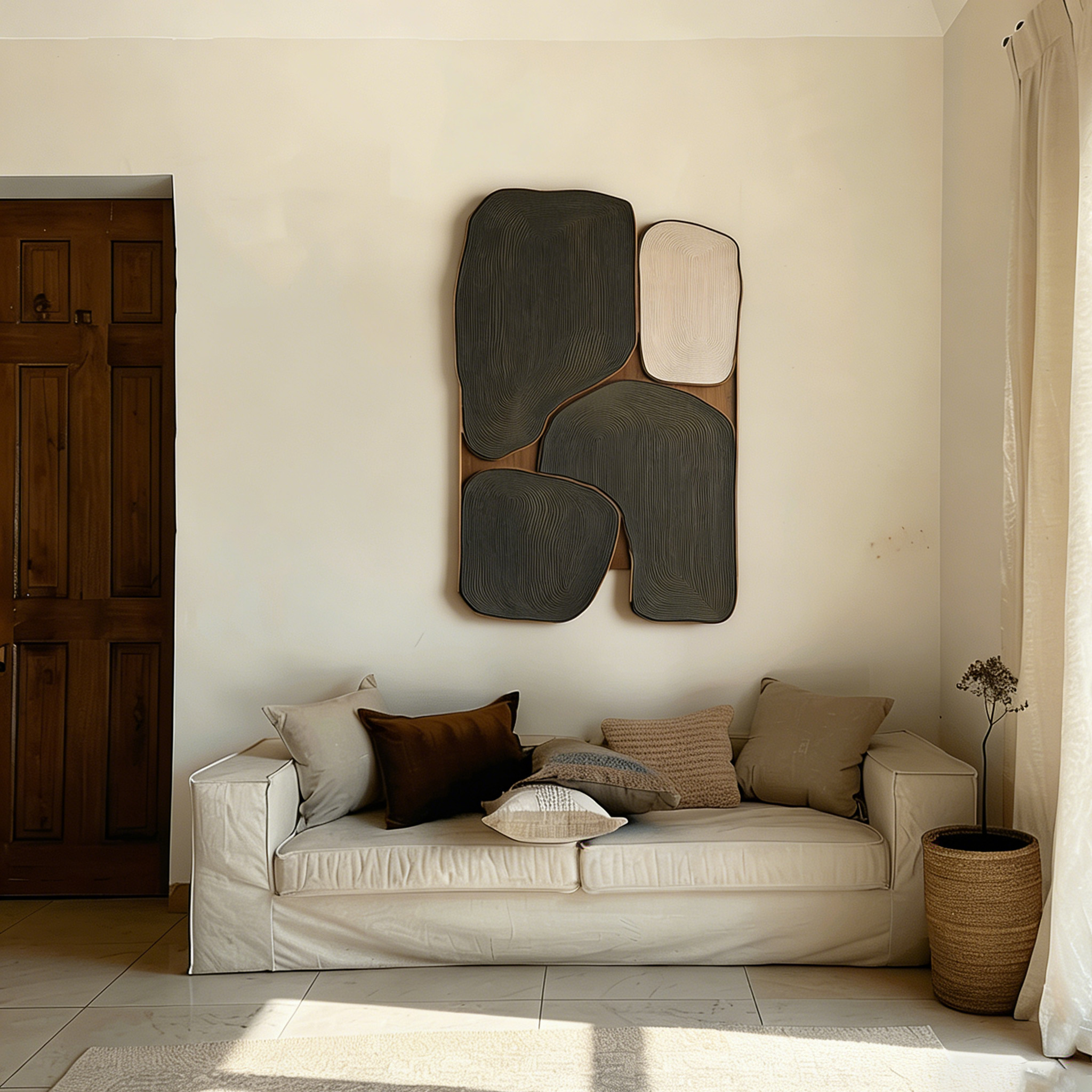 Modern Wood Wall Art, Abstract Wooden Sculpture, Minimalist Black Wall Decor, Organic Contemporary Panel